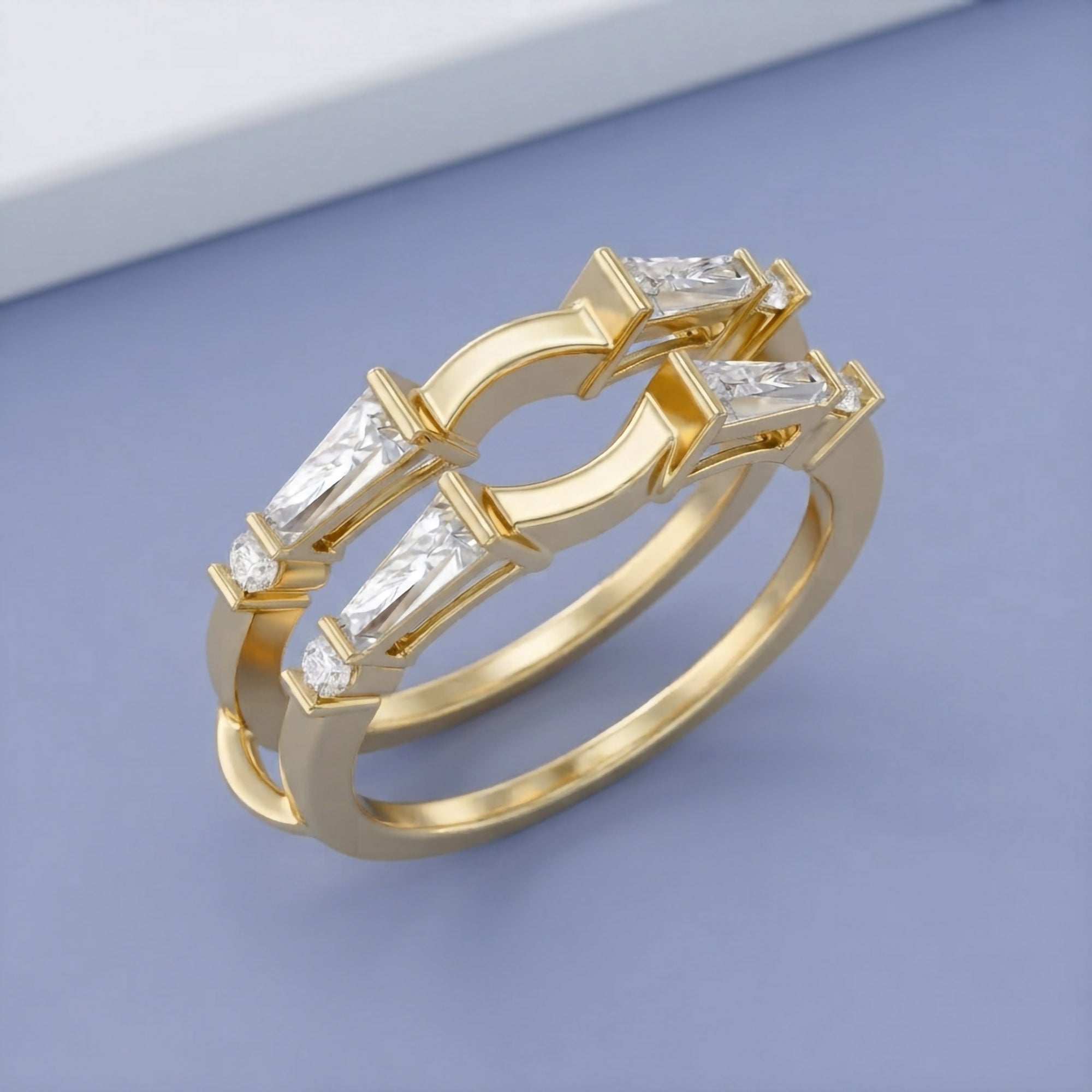3/4 Carat Tapered & Round White Cubic Zirconia Enhancer Guard Ring Gift For Her