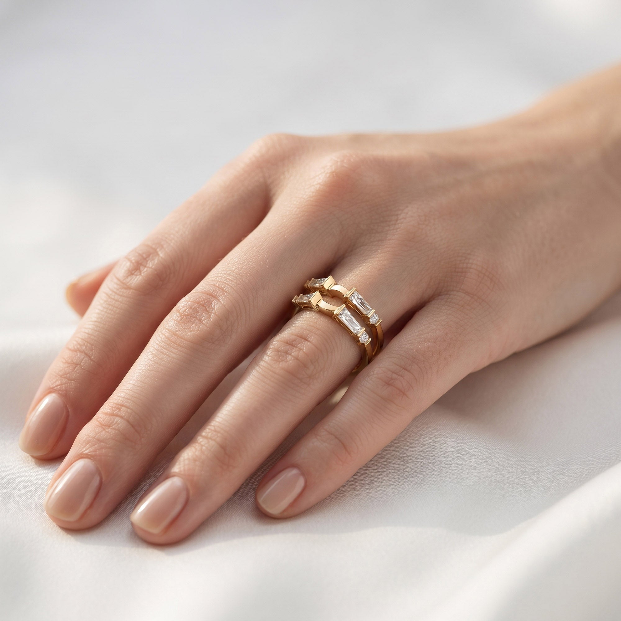 3/4 Carat Tapered & Round White Cubic Zirconia Enhancer Guard Ring Gift For Her