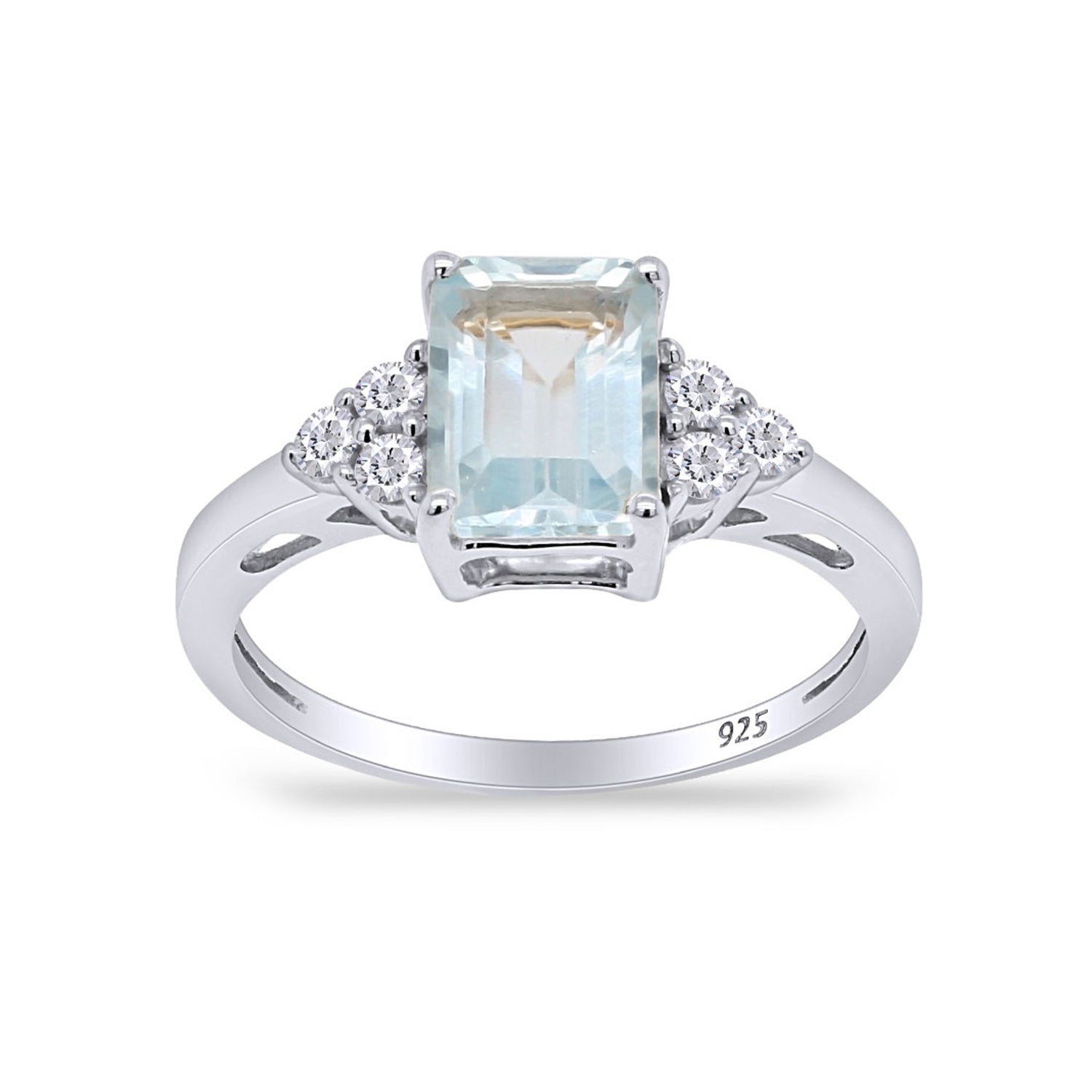 Simulated Blue Aquamarine with White Topaz Engagement Ring in 14K Gold Plated 925 Sterling Silver Jewelry