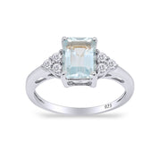 Simulated Blue Aquamarine with White Topaz Engagement Ring in 14K Gold Plated 925 Sterling Silver Jewelry