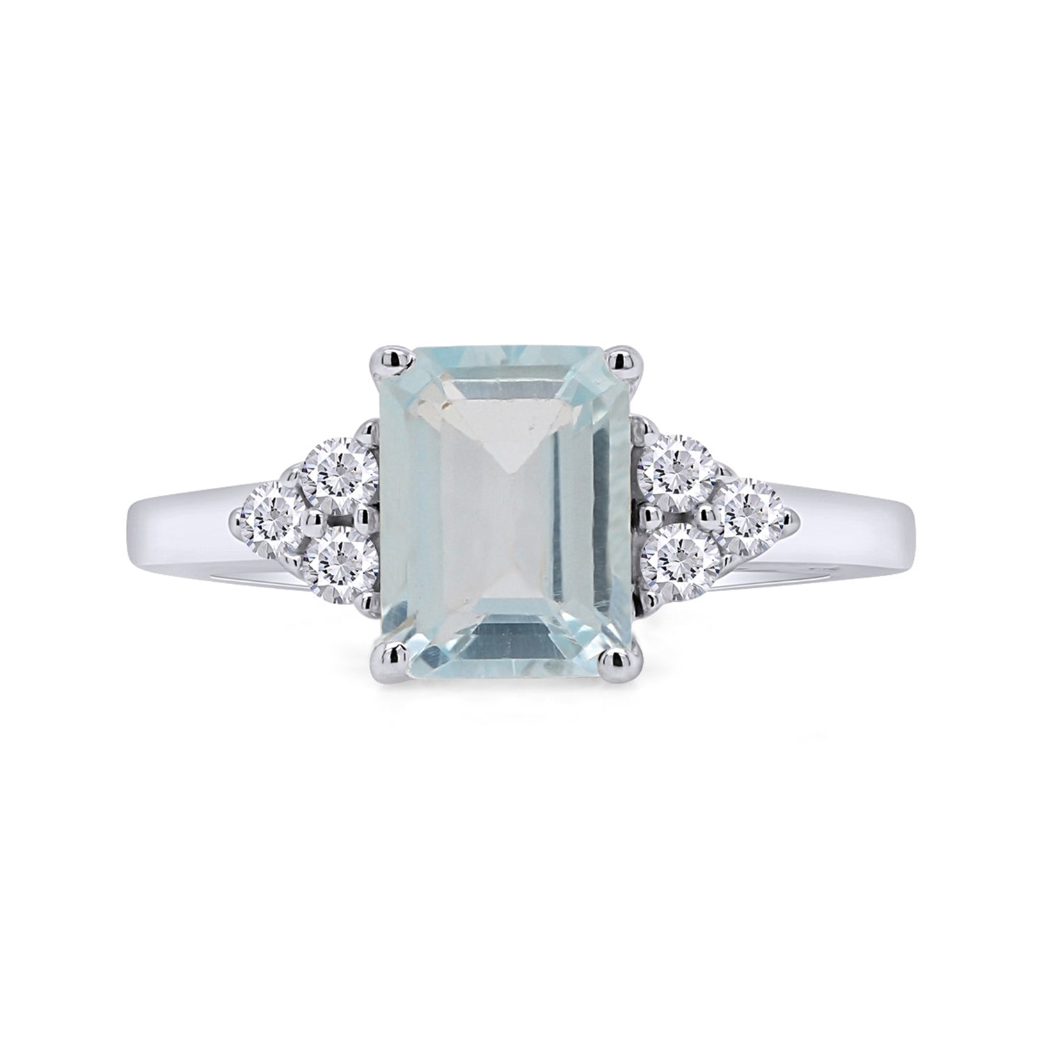 Simulated Blue Aquamarine with White Topaz Engagement Ring in 14K Gold Plated 925 Sterling Silver Jewelry