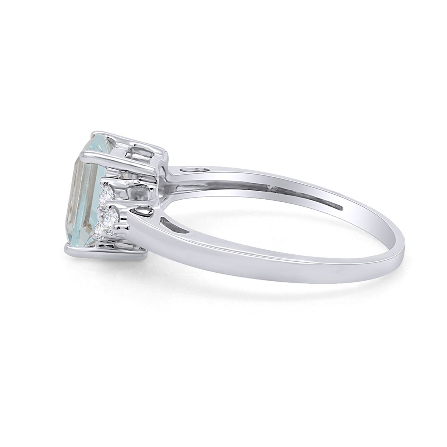 Simulated Blue Aquamarine with White Topaz Engagement Ring in 14K Gold Plated 925 Sterling Silver Jewelry