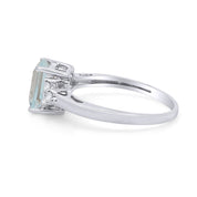 Simulated Blue Aquamarine with White Topaz Engagement Ring in 14K Gold Plated 925 Sterling Silver Jewelry