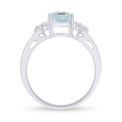Simulated Blue Aquamarine with White Topaz Engagement Ring in 14K Gold Plated 925 Sterling Silver Jewelry