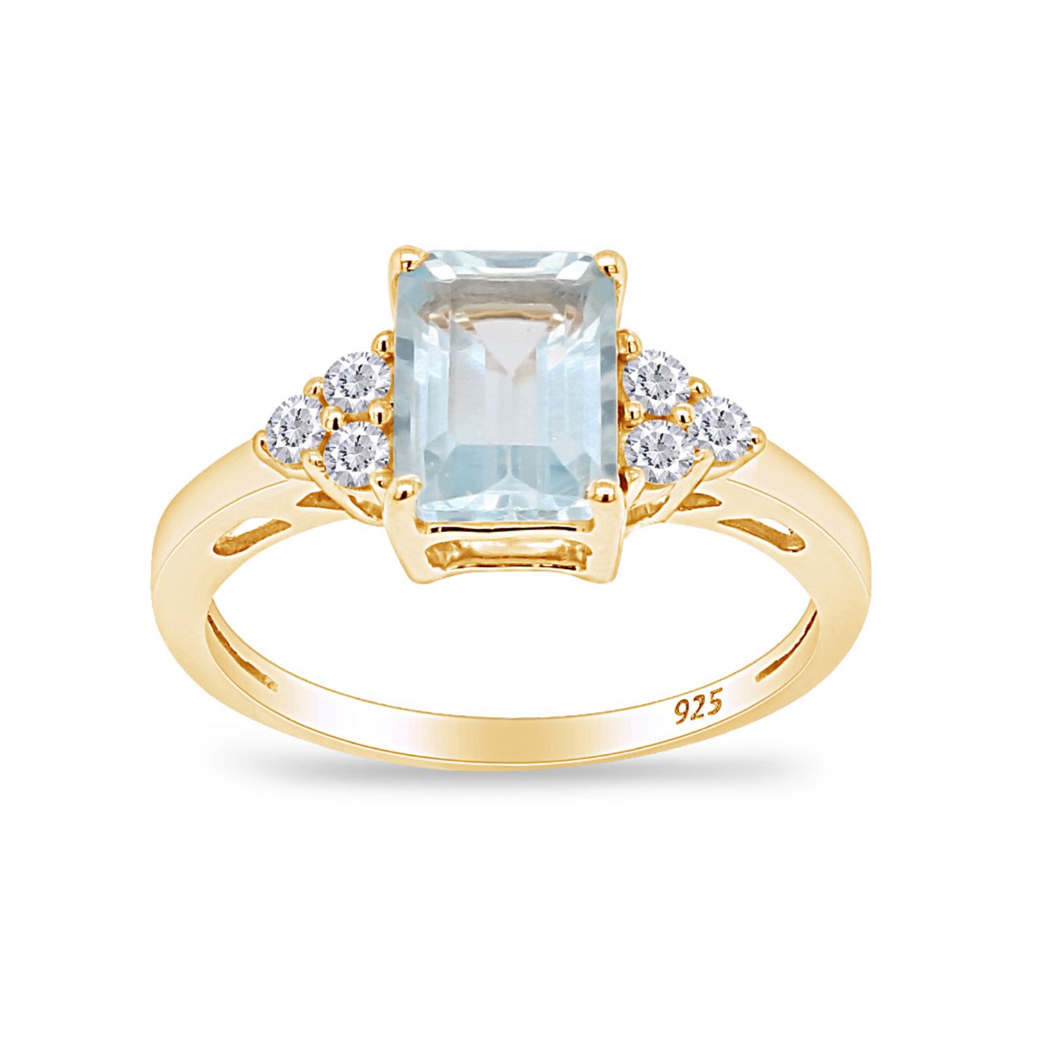 Simulated Blue Aquamarine with White Topaz Engagement Ring in 14K Gold Plated 925 Sterling Silver Jewelry
