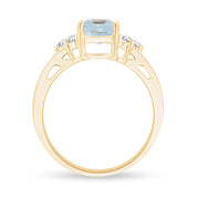 Simulated Blue Aquamarine with White Topaz Engagement Ring in 14K Gold Plated 925 Sterling Silver Jewelry