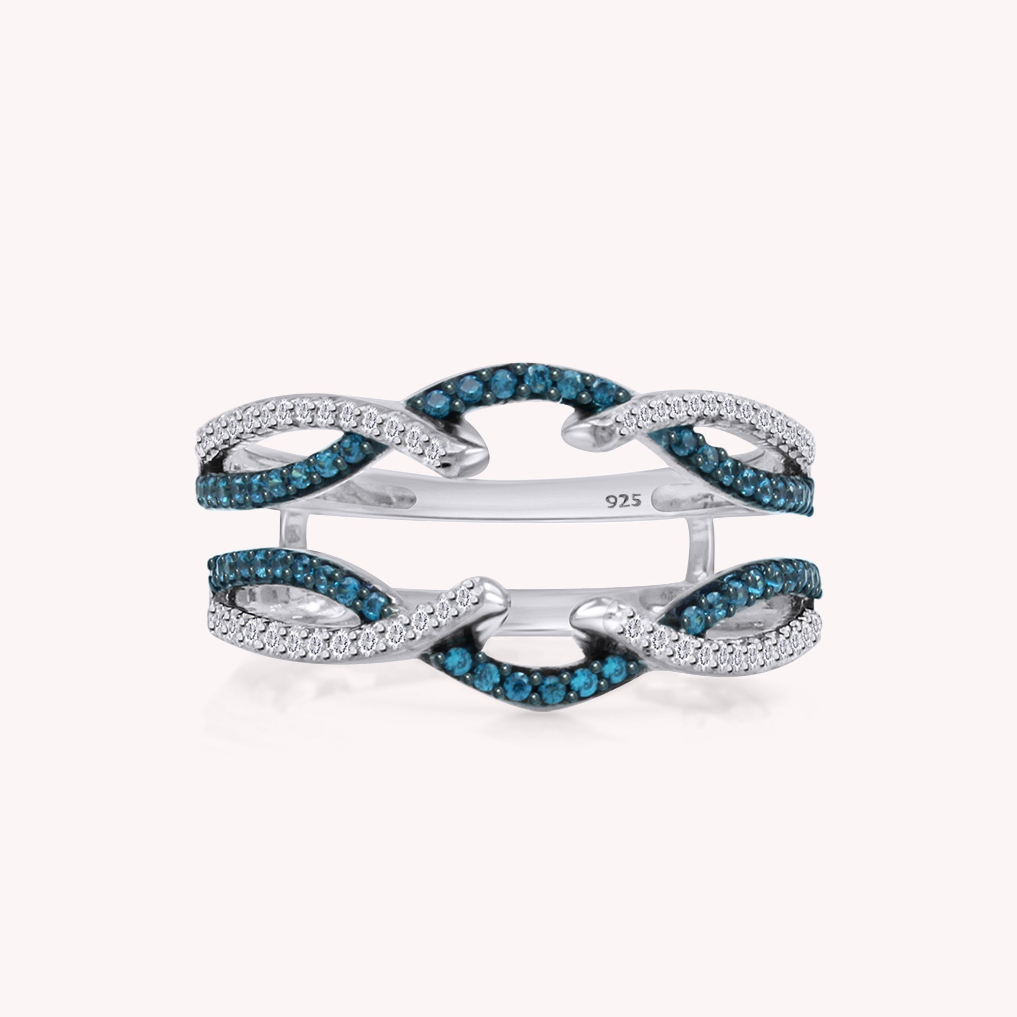 Blue White Cubic Zirconia Guard Wrap Ring for Women