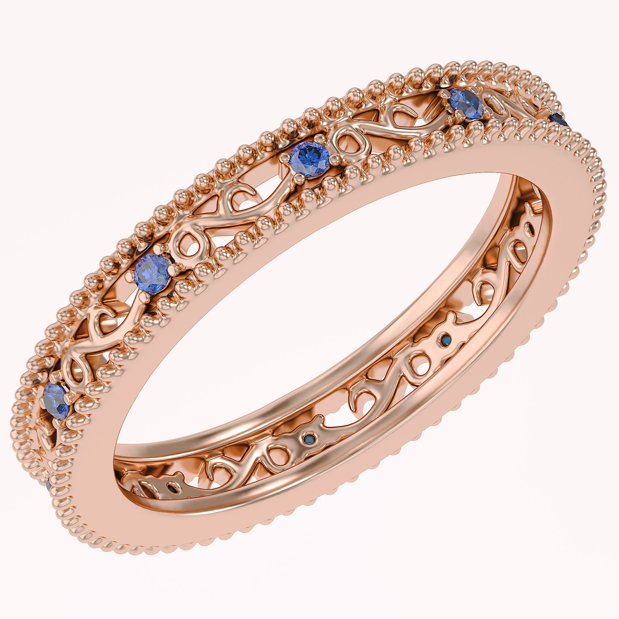 Filigree Eternity Wedding Band Ring Simulated Gemstone