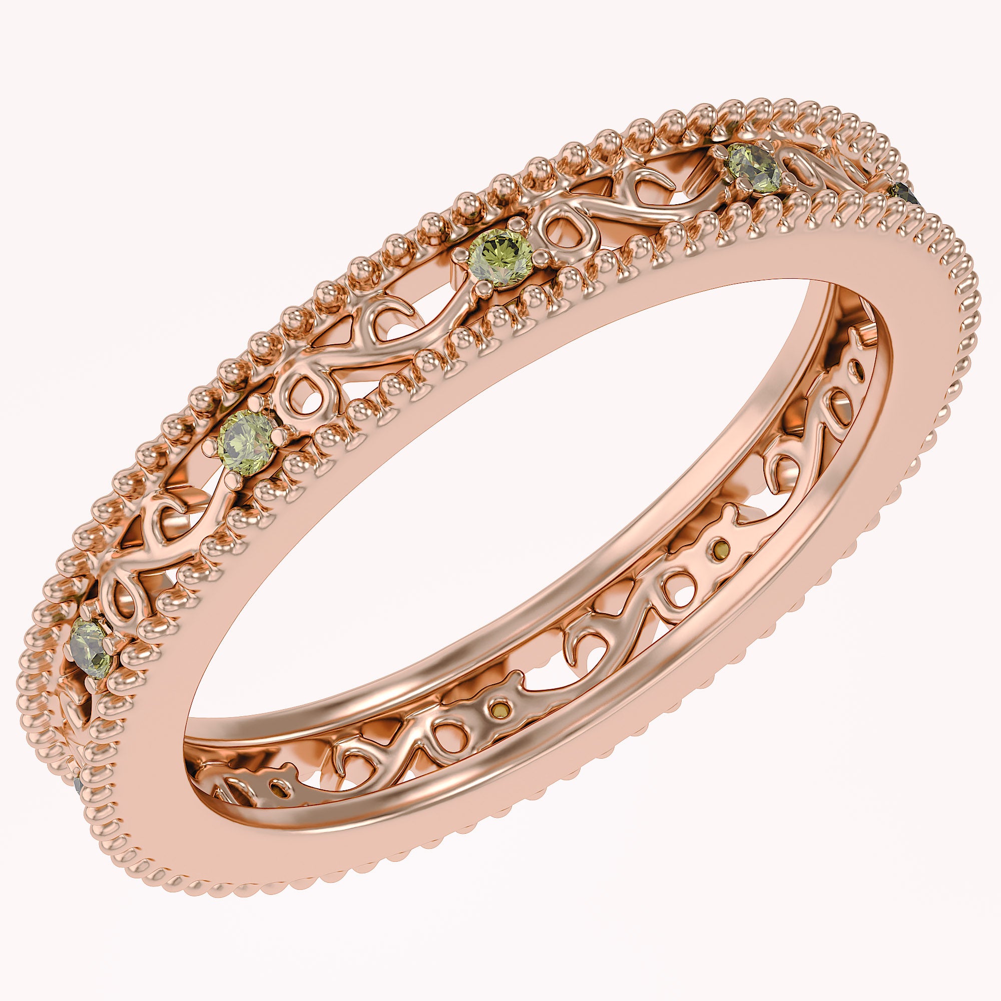 Filigree Eternity Wedding Band Ring Simulated Gemstone