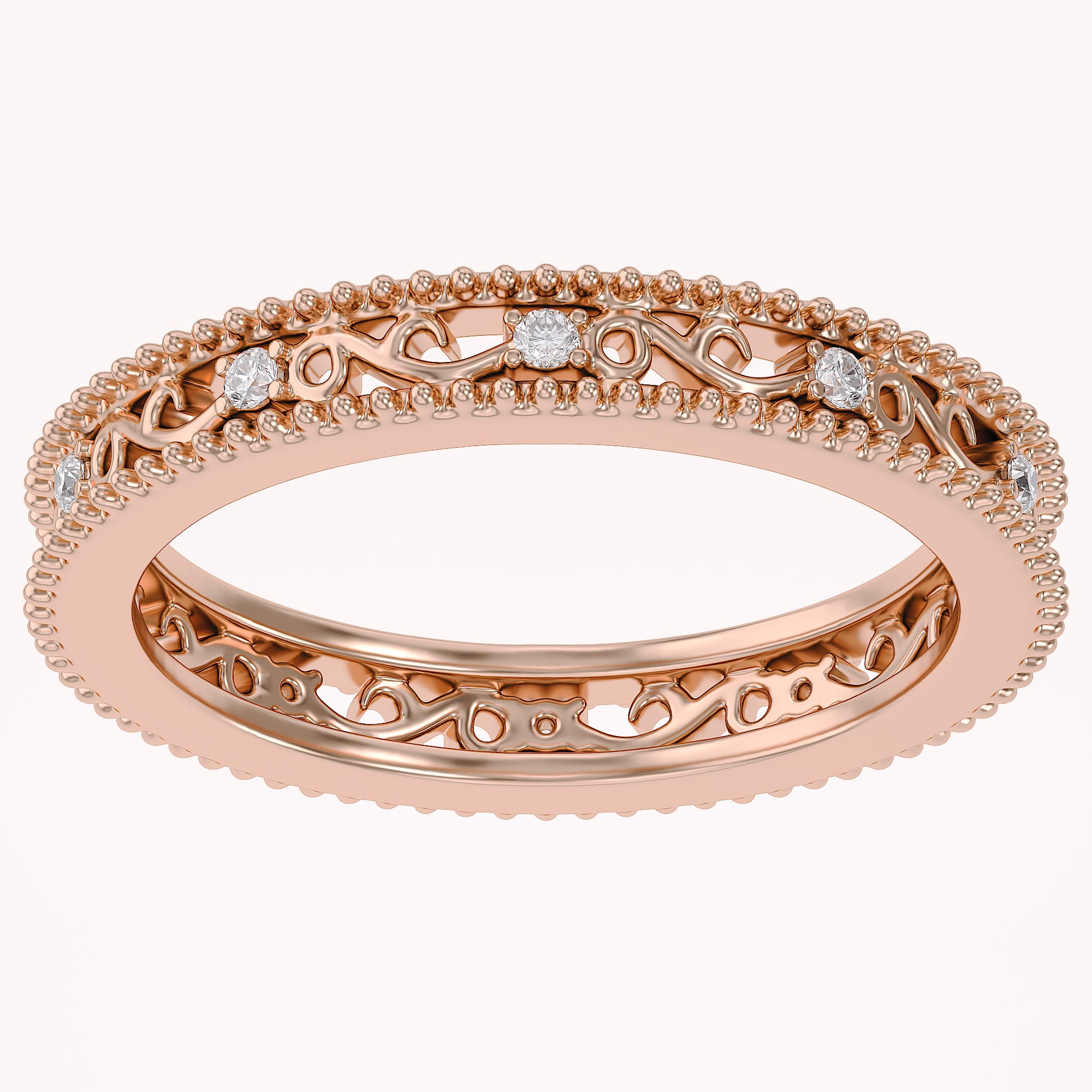 Filigree Eternity Wedding Band Ring Simulated Gemstone