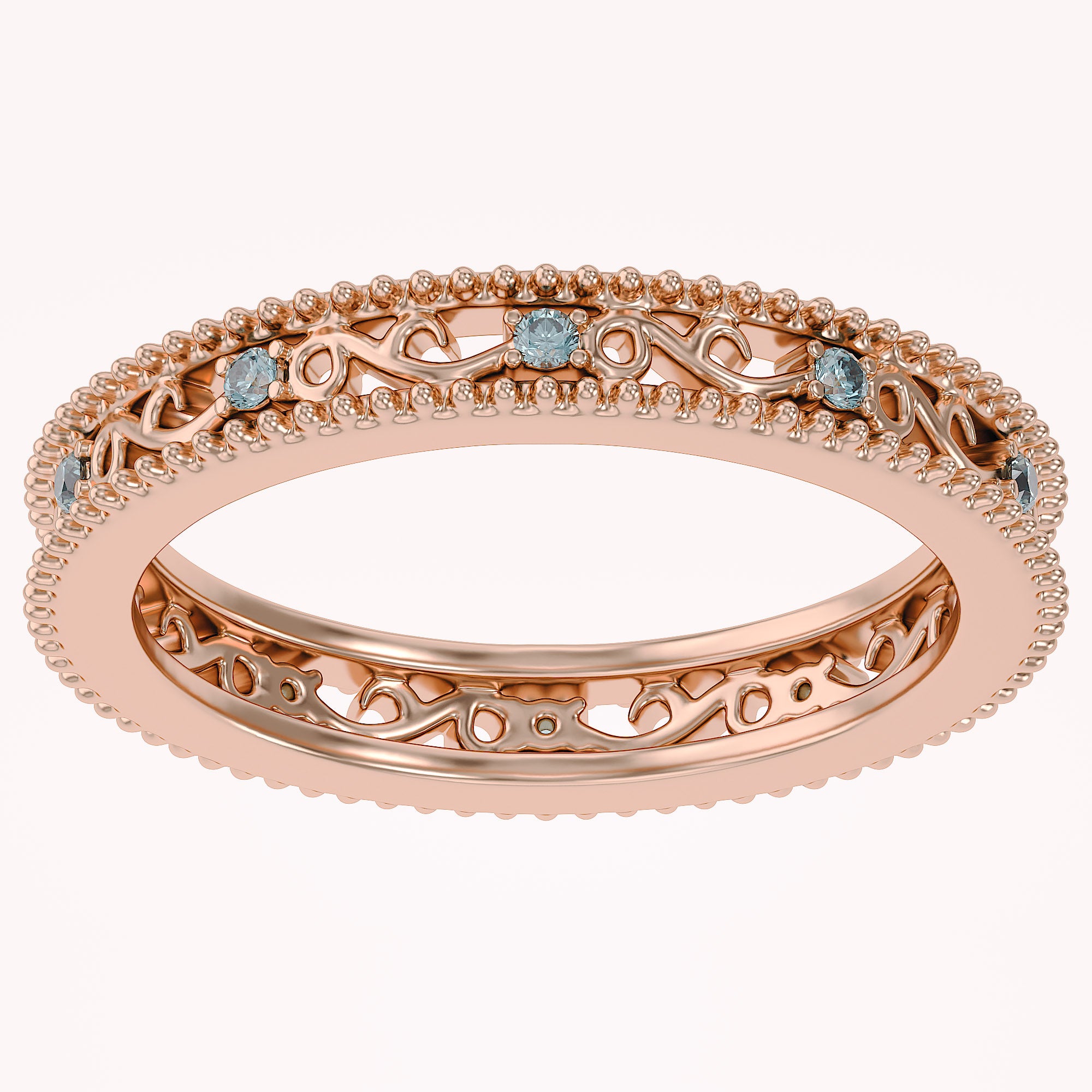 Filigree Eternity Wedding Band Ring Simulated Gemstone