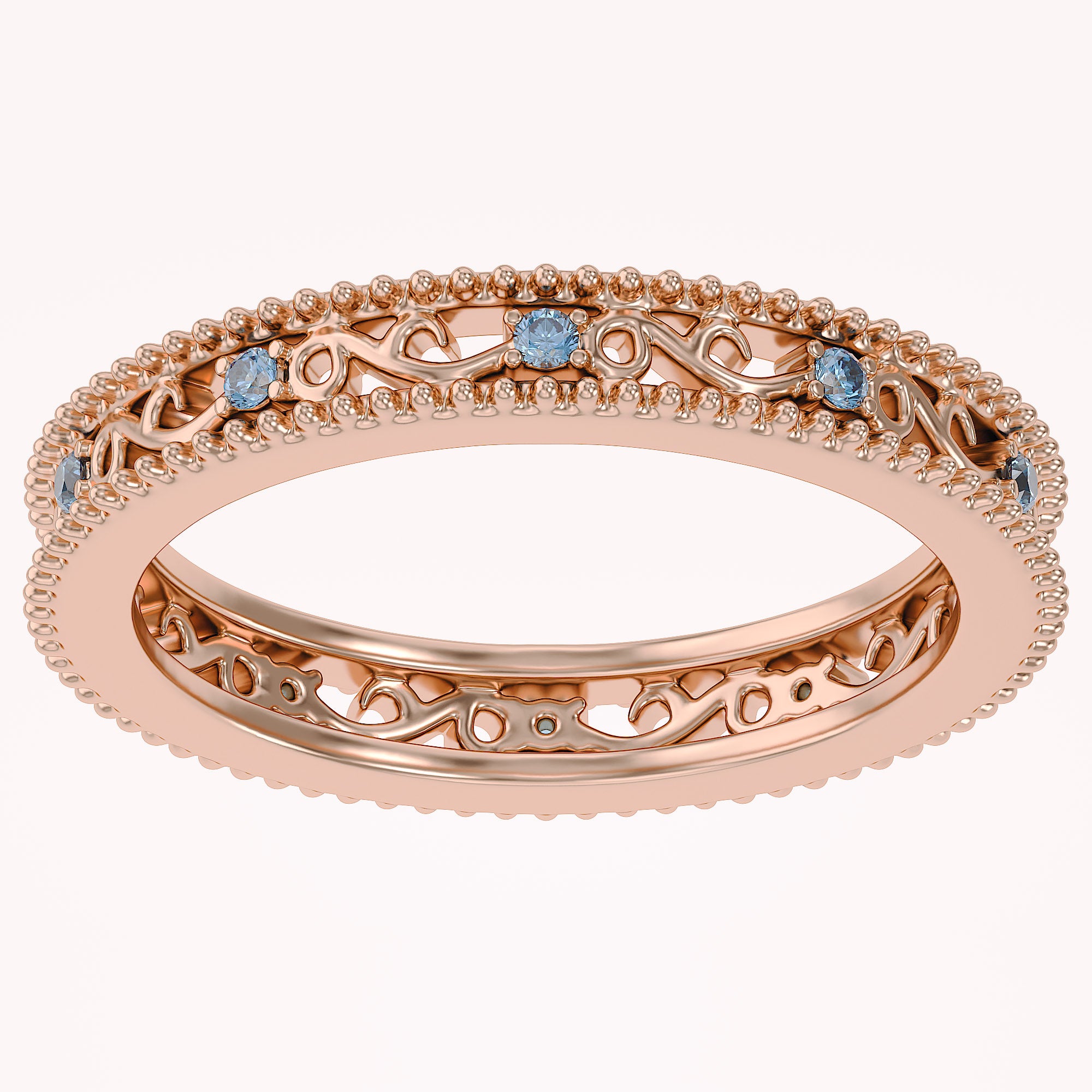 Filigree Eternity Wedding Band Ring Simulated Gemstone
