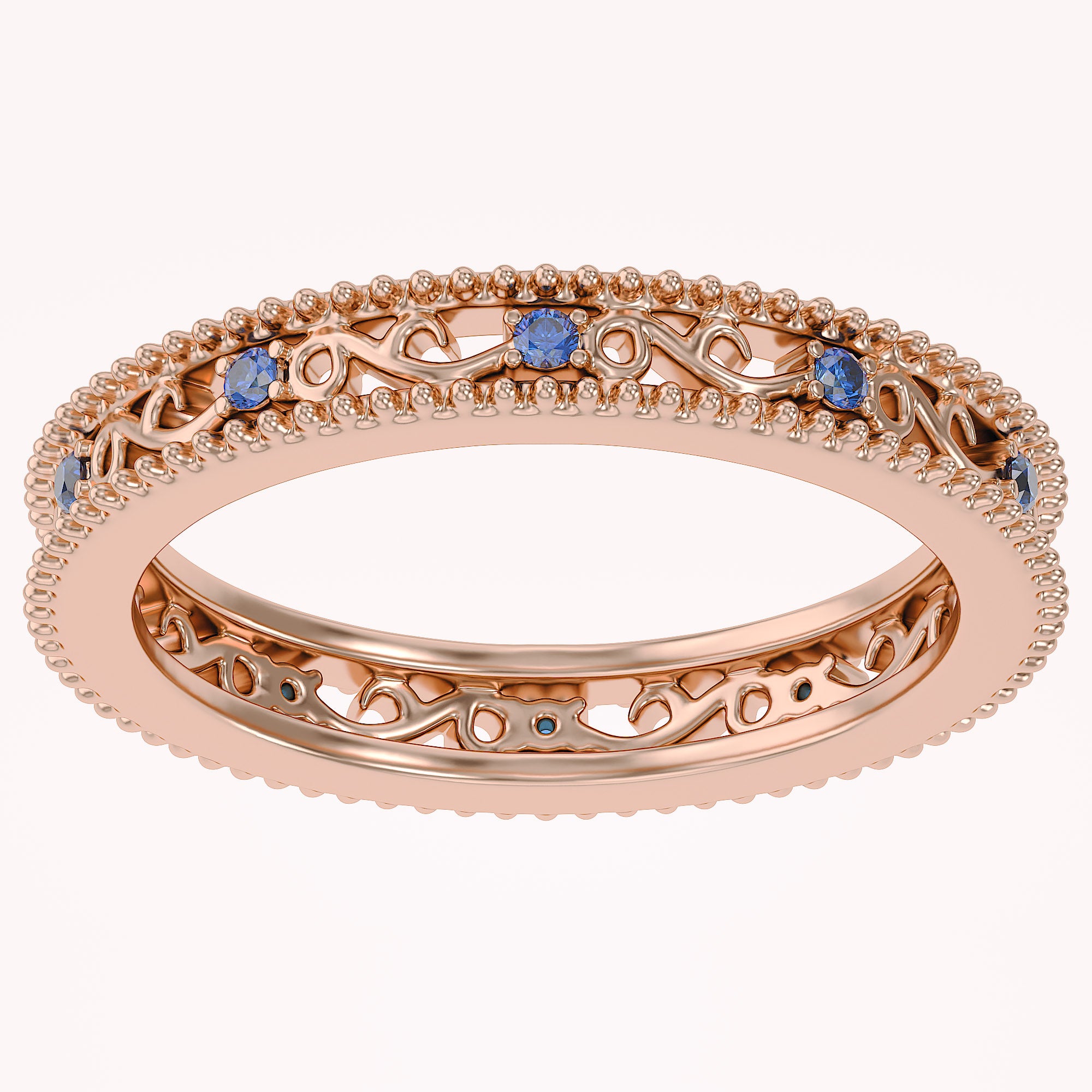 Filigree Eternity Wedding Band Ring Simulated Gemstone