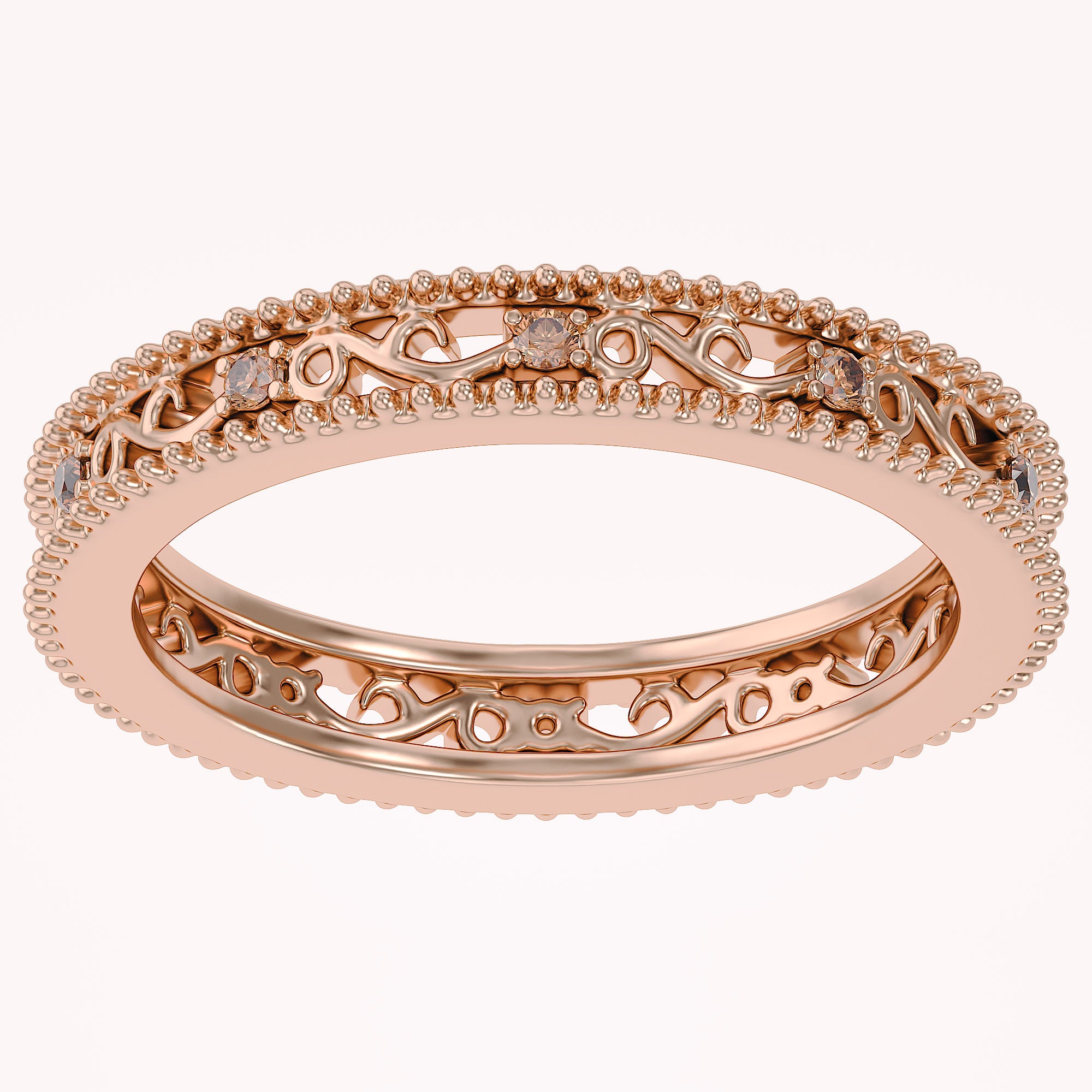 Filigree Eternity Wedding Band Ring Simulated Gemstone