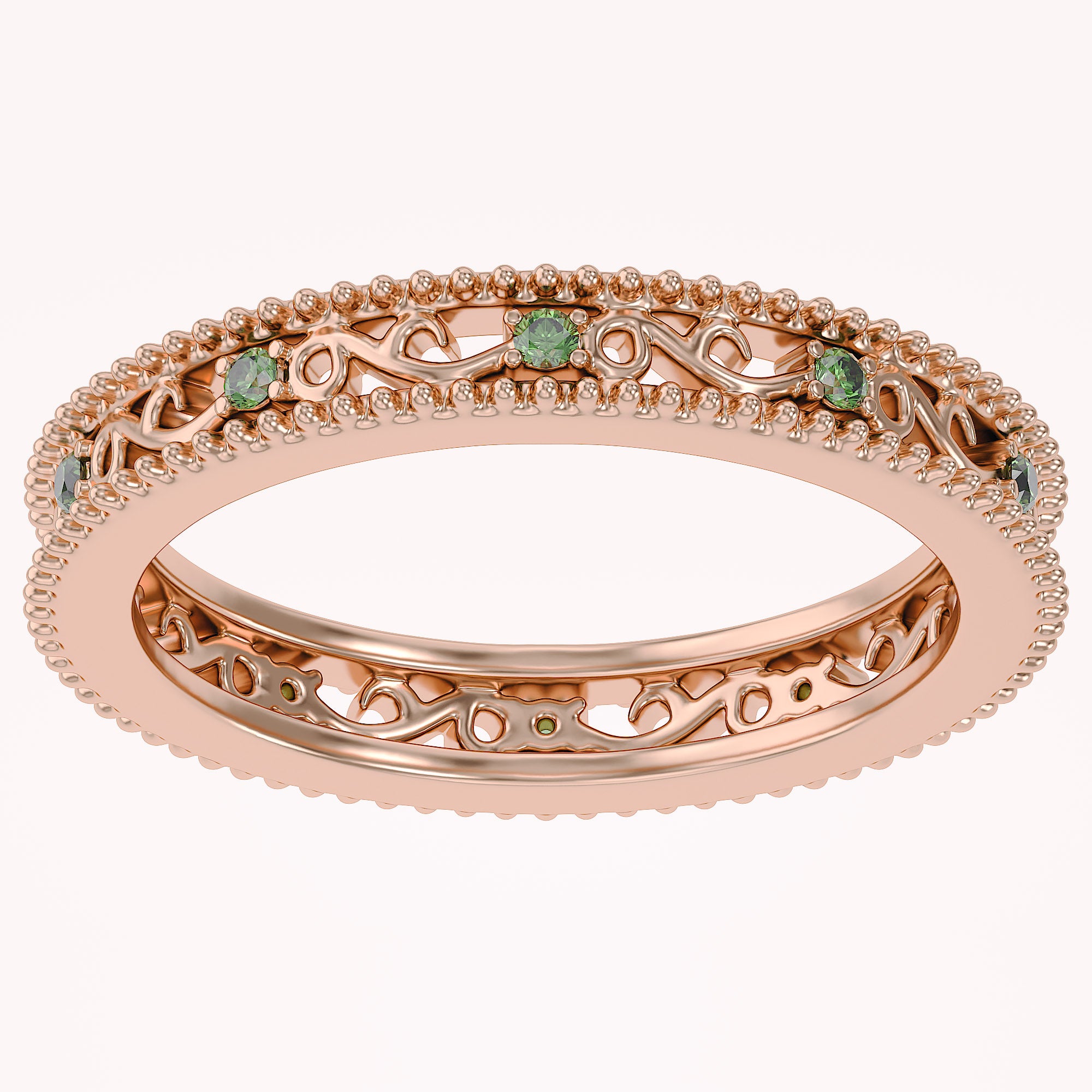 Filigree Eternity Wedding Band Ring Simulated Gemstone