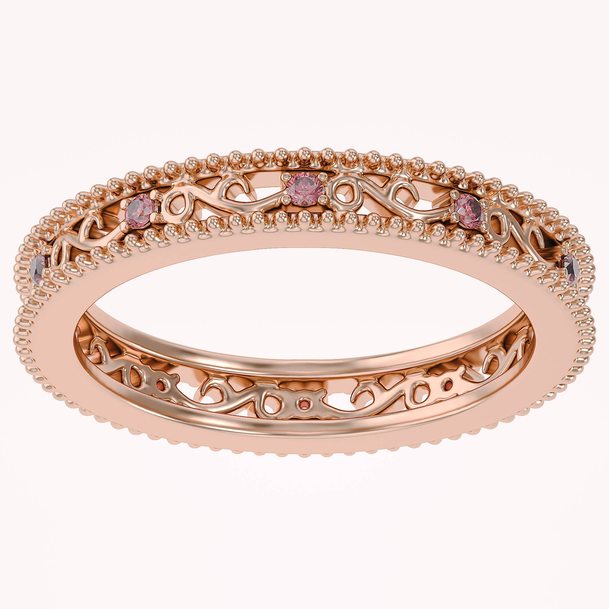Filigree Eternity Wedding Band Ring Simulated Gemstone