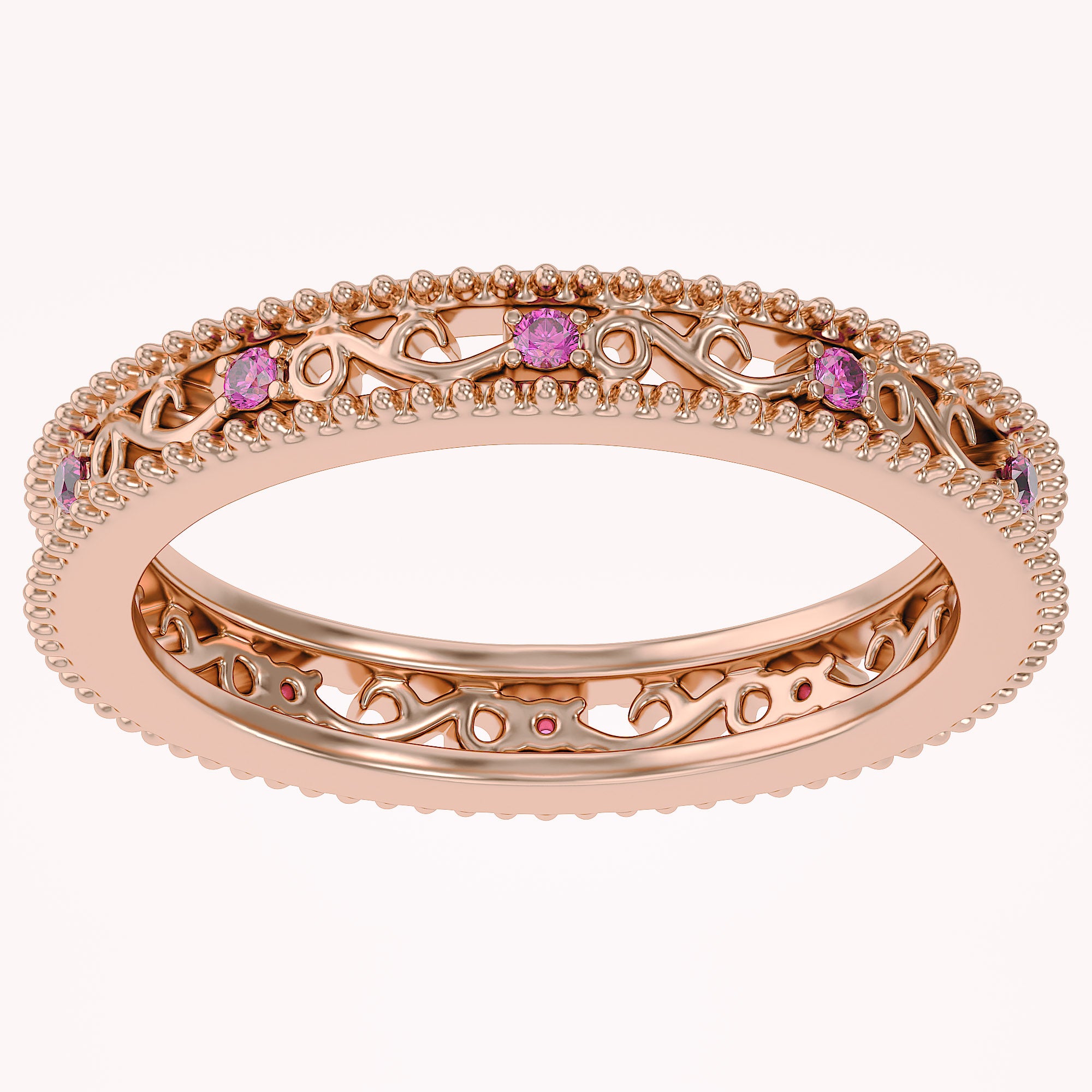 Filigree Eternity Wedding Band Ring Simulated Gemstone