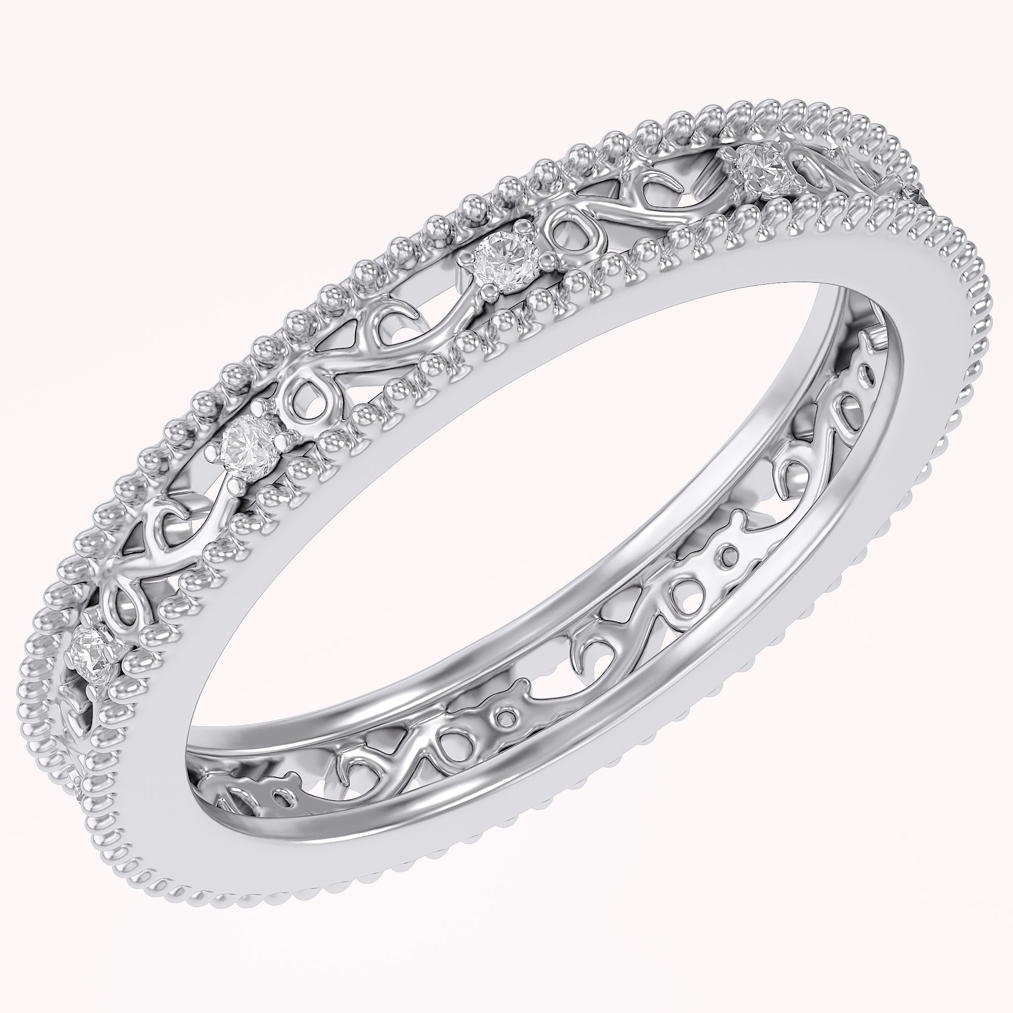 Filigree Eternity Wedding Band Ring Simulated Gemstone