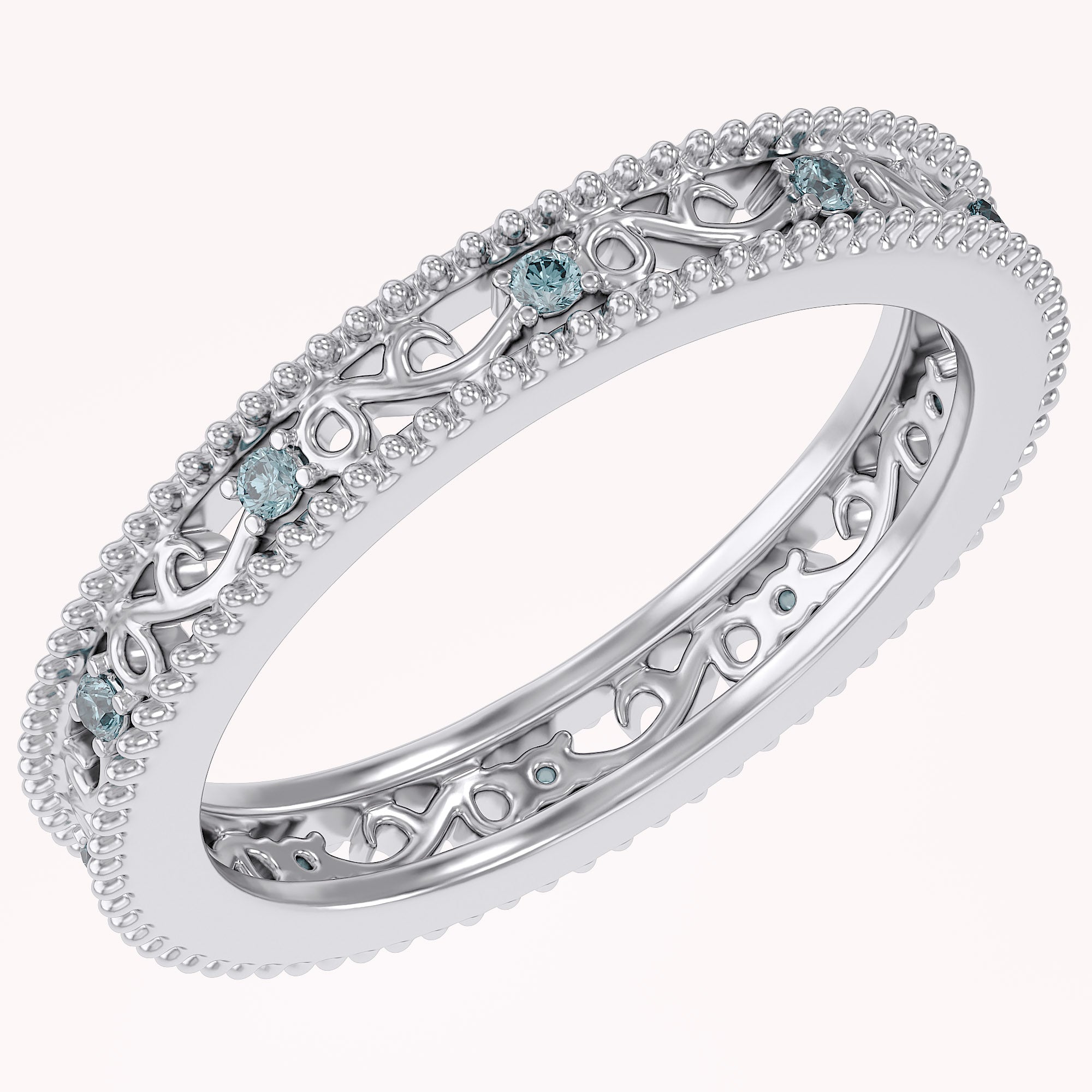 Filigree Eternity Wedding Band Ring Simulated Gemstone