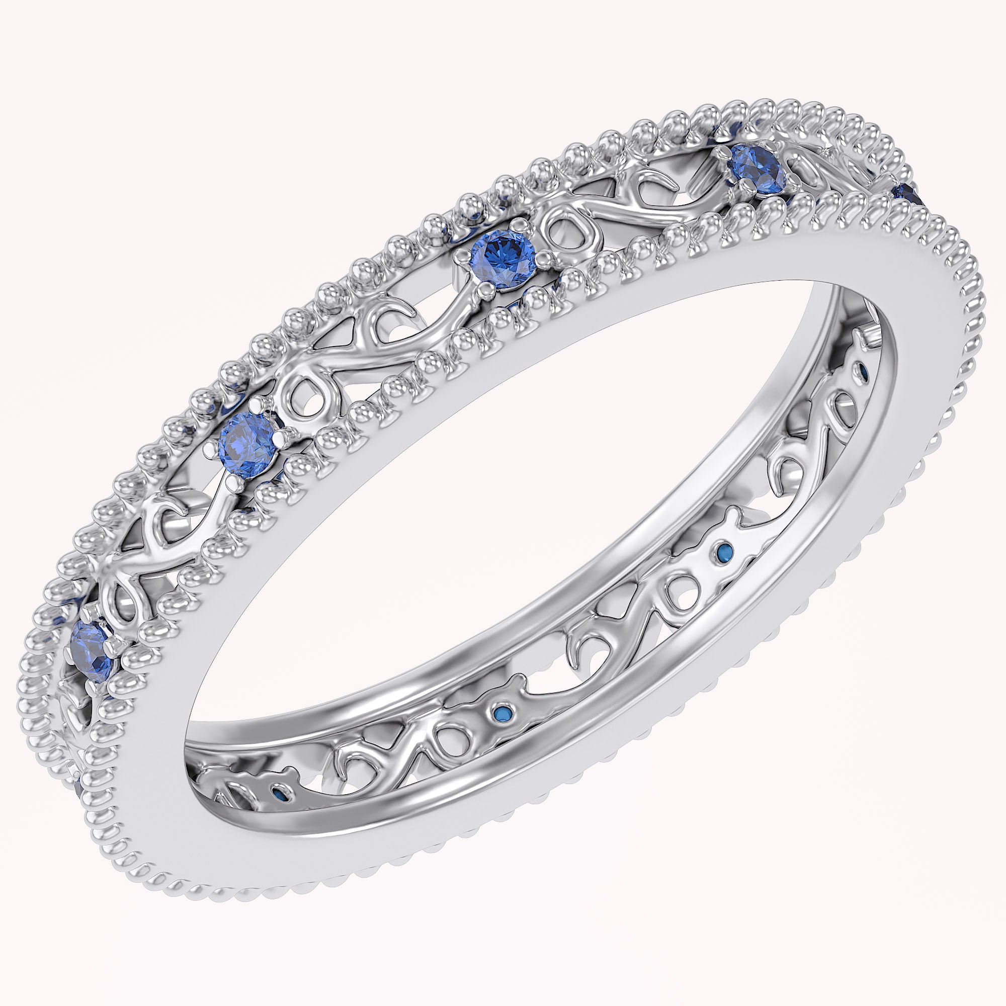 Filigree Eternity Wedding Band Ring Simulated Gemstone