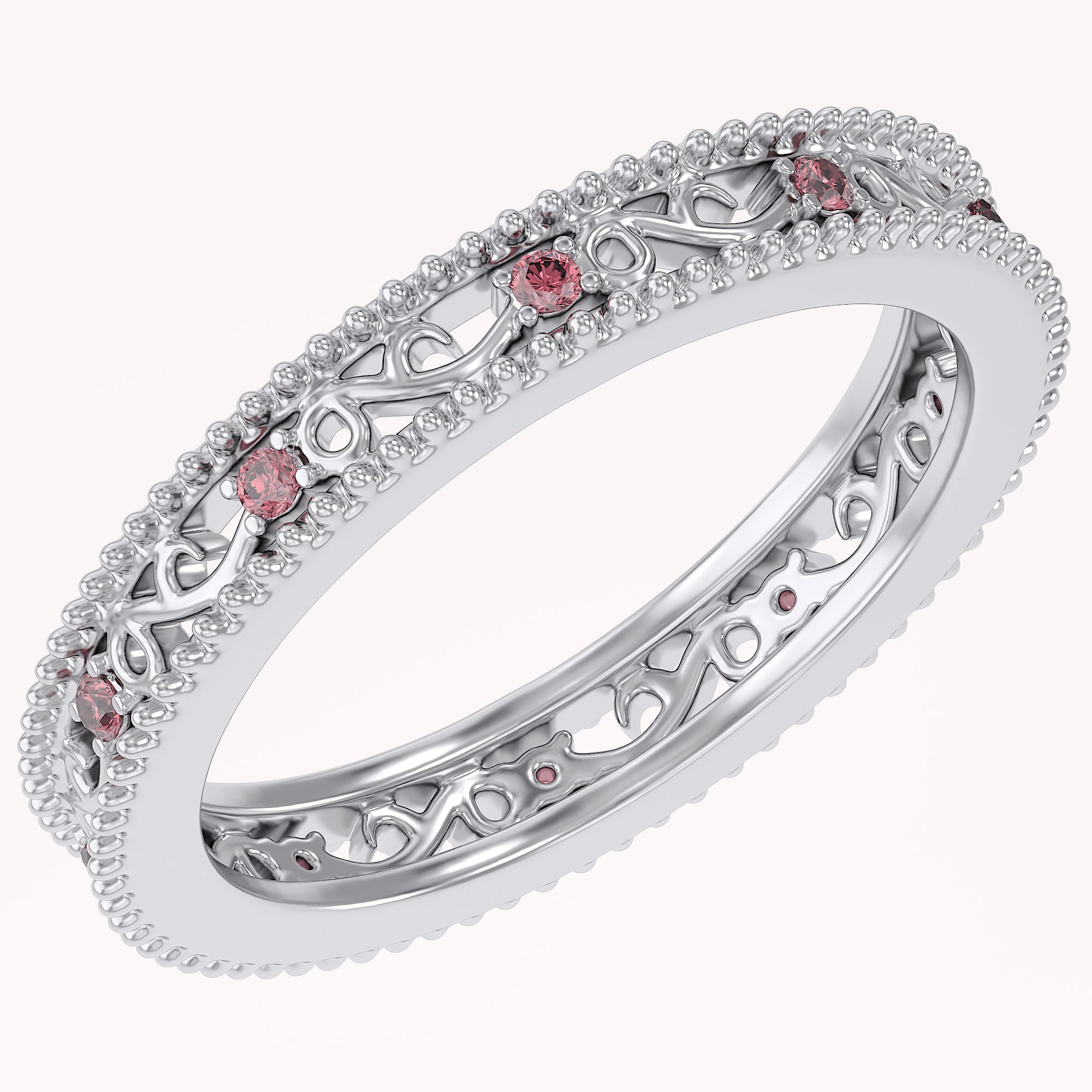 Filigree Eternity Wedding Band Ring Simulated Gemstone