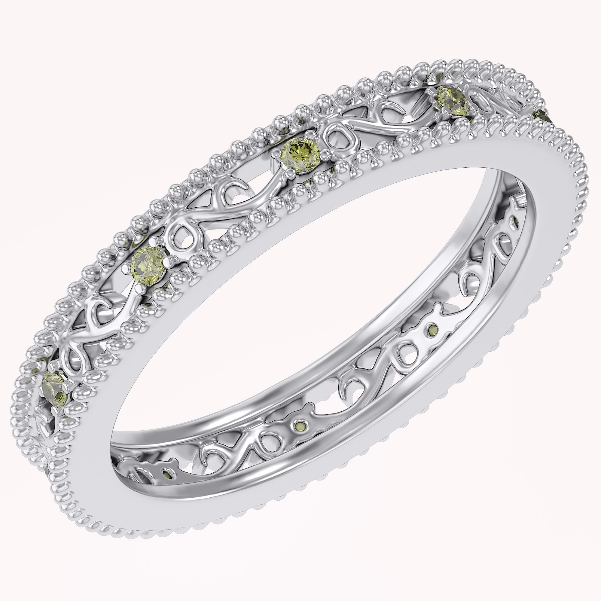 Filigree Eternity Wedding Band Ring Simulated Gemstone