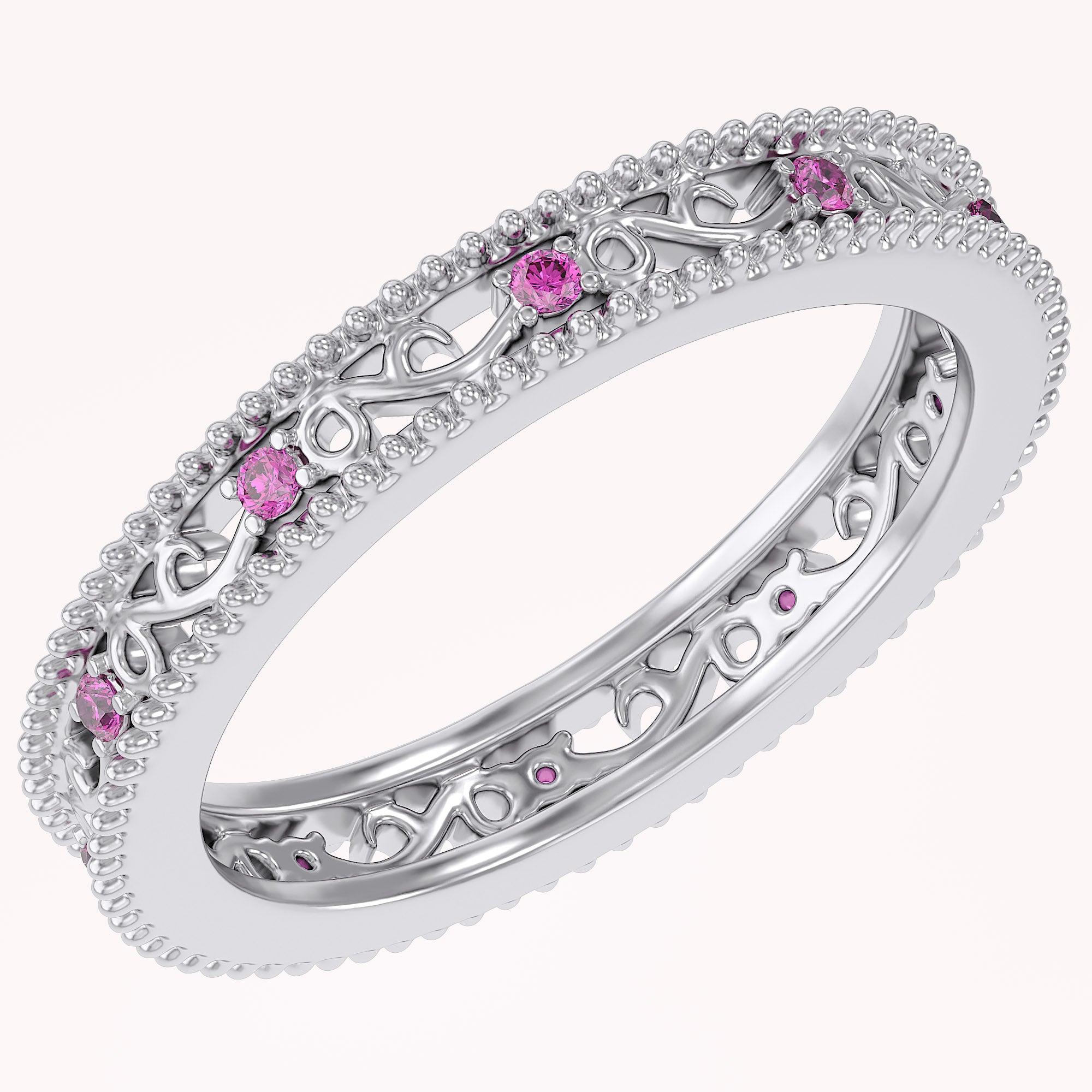 Filigree Eternity Wedding Band Ring Simulated Gemstone