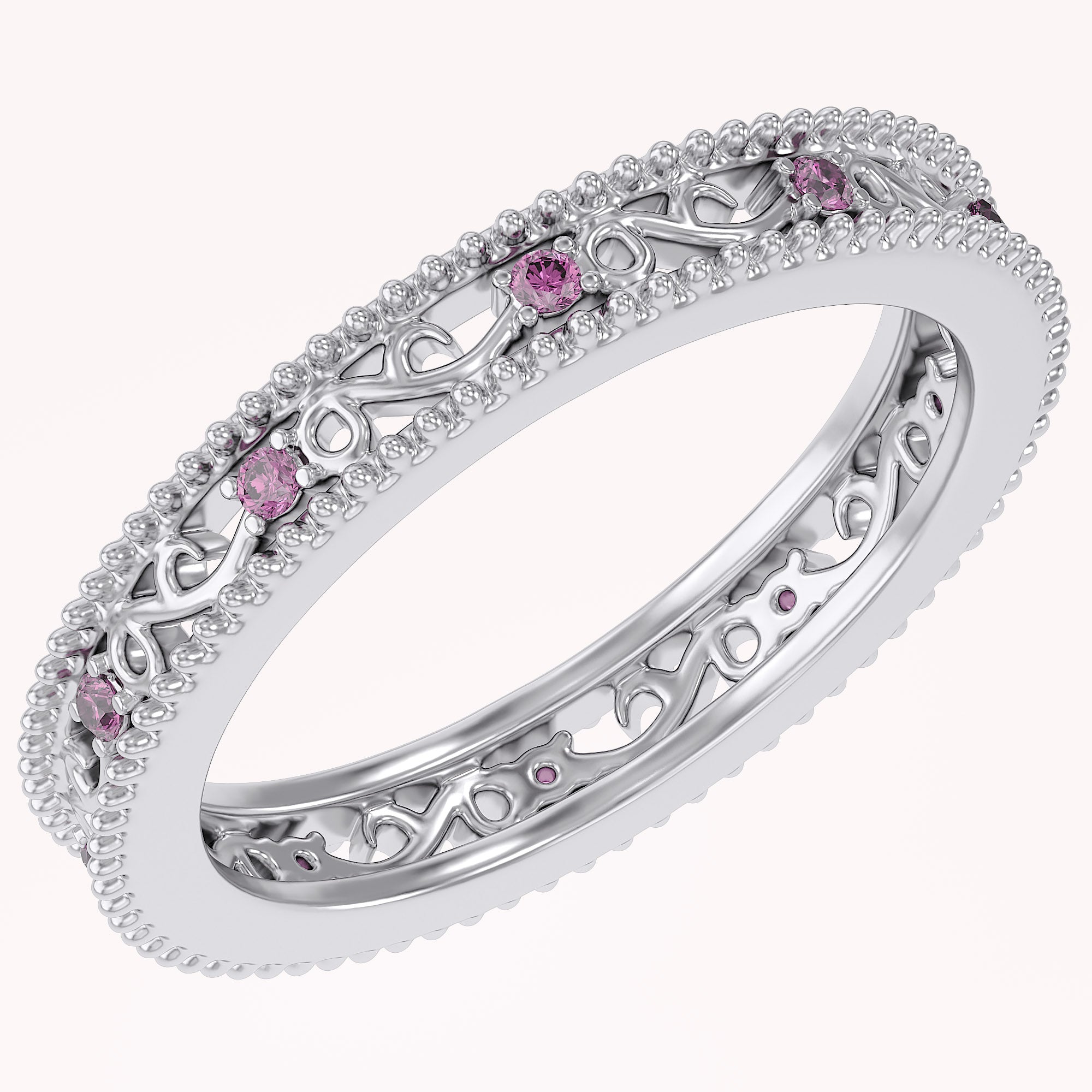 Filigree Eternity Wedding Band Ring Simulated Gemstone