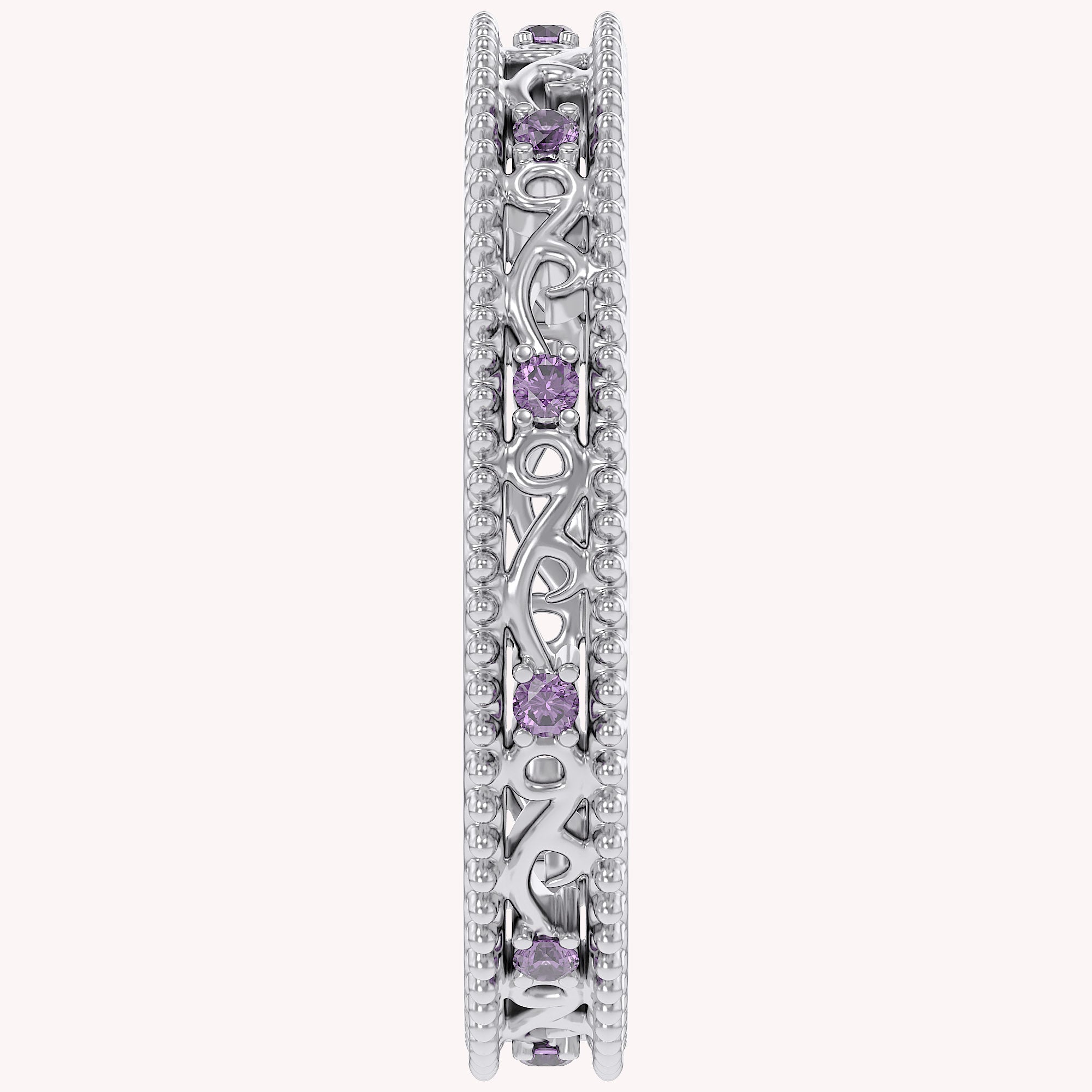 Filigree Eternity Wedding Band Ring Simulated Gemstone