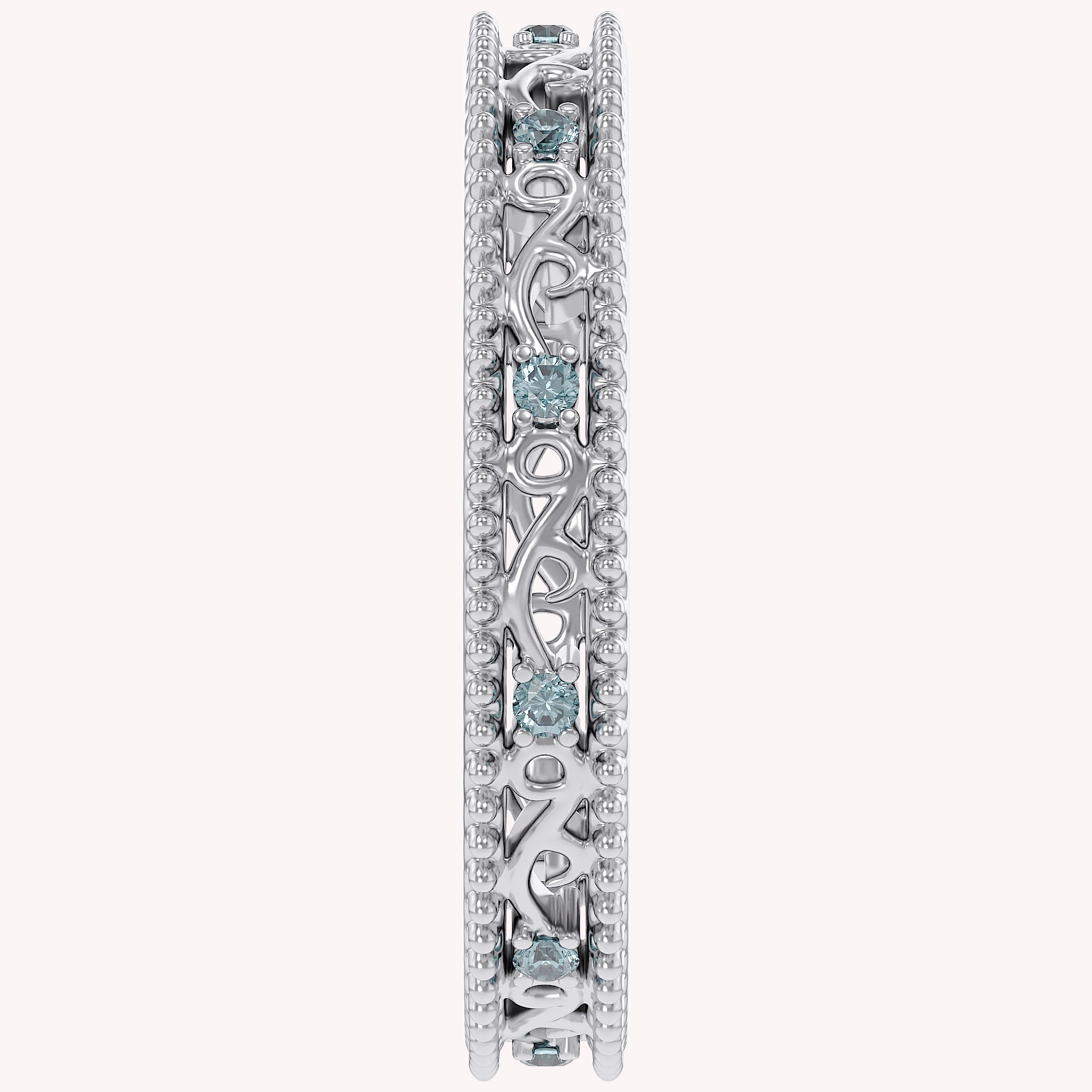 Filigree Eternity Wedding Band Ring Simulated Gemstone
