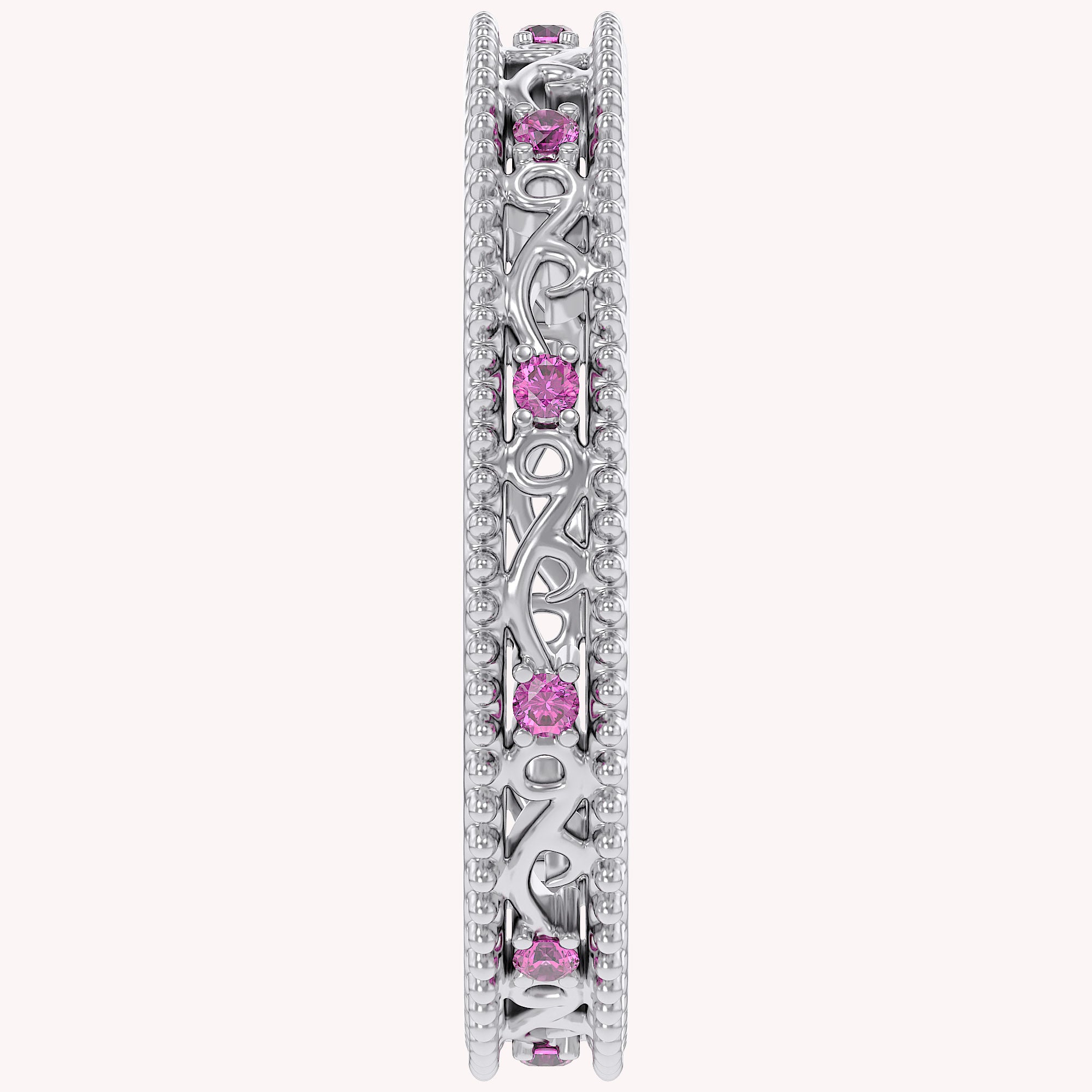 Filigree Eternity Wedding Band Ring Simulated Gemstone