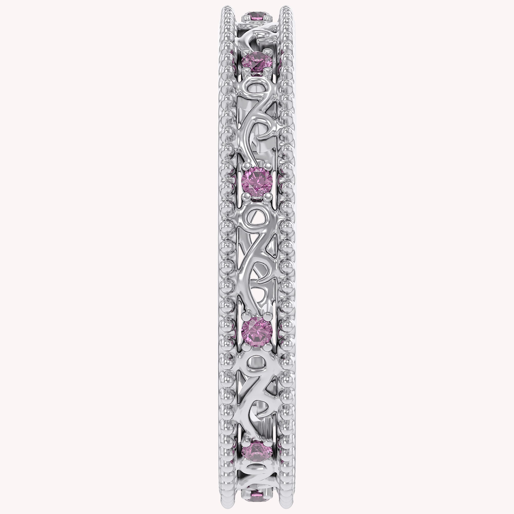 Filigree Eternity Wedding Band Ring Simulated Gemstone