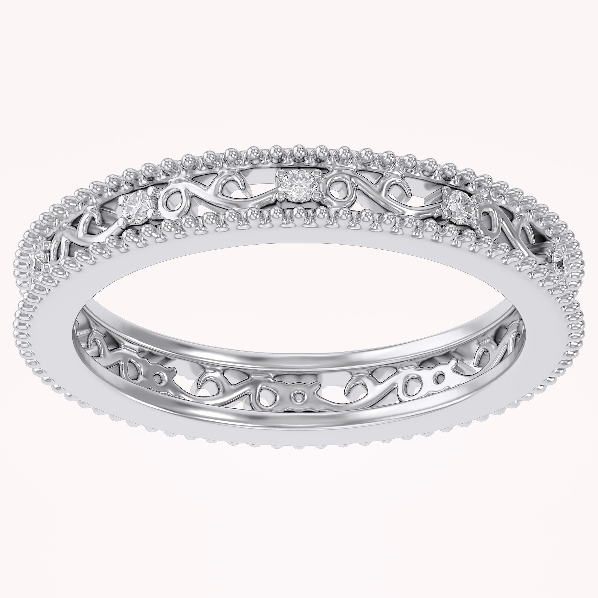 Filigree Eternity Wedding Band Ring Simulated Gemstone