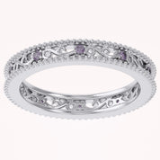 Filigree Eternity Wedding Band Ring Simulated Gemstone