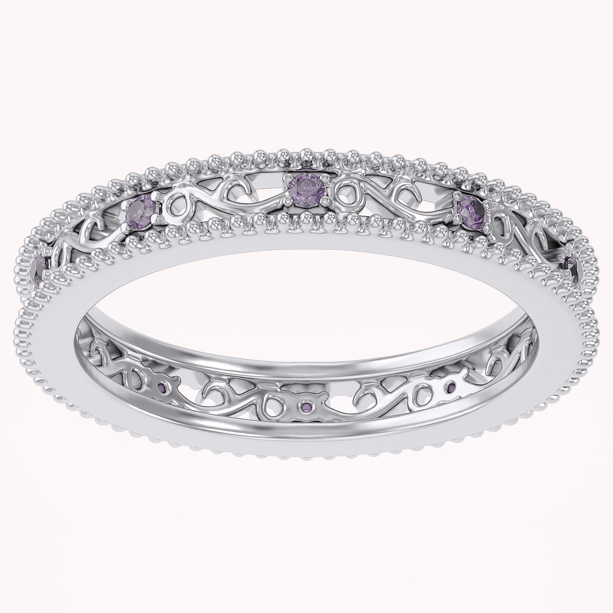 Filigree Eternity Wedding Band Ring Simulated Gemstone