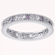 Filigree Eternity Wedding Band Ring Simulated Gemstone
