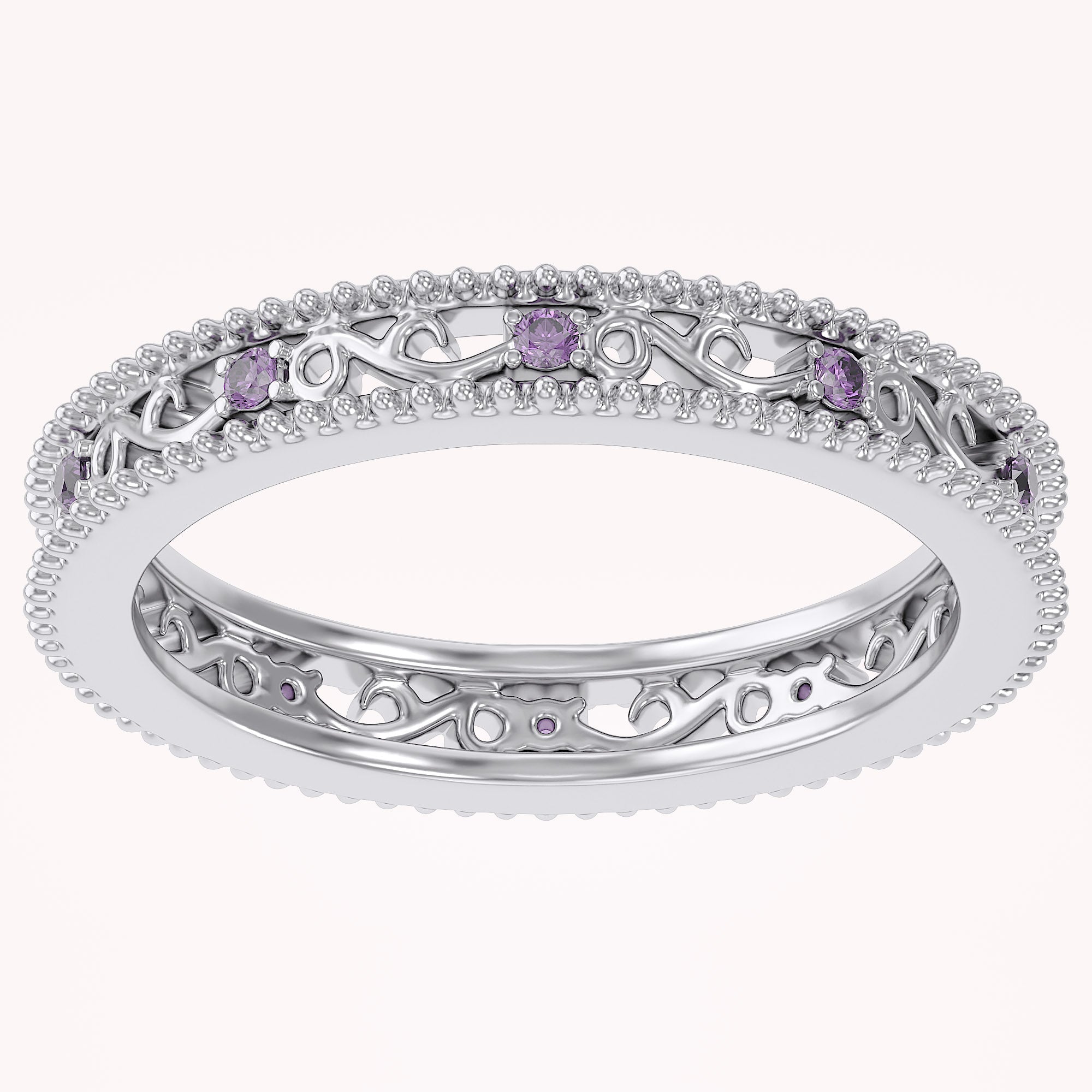 Filigree Eternity Wedding Band Ring Simulated Gemstone