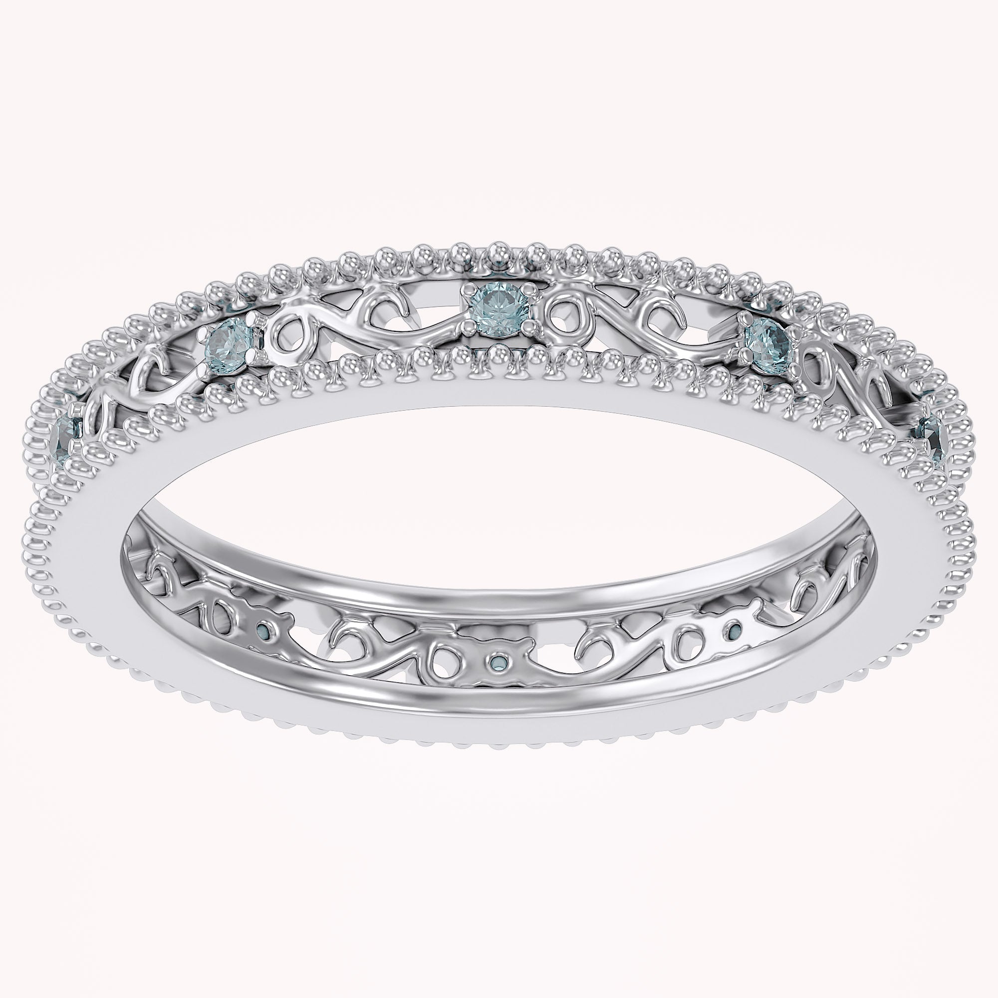 Filigree Eternity Wedding Band Ring Simulated Gemstone