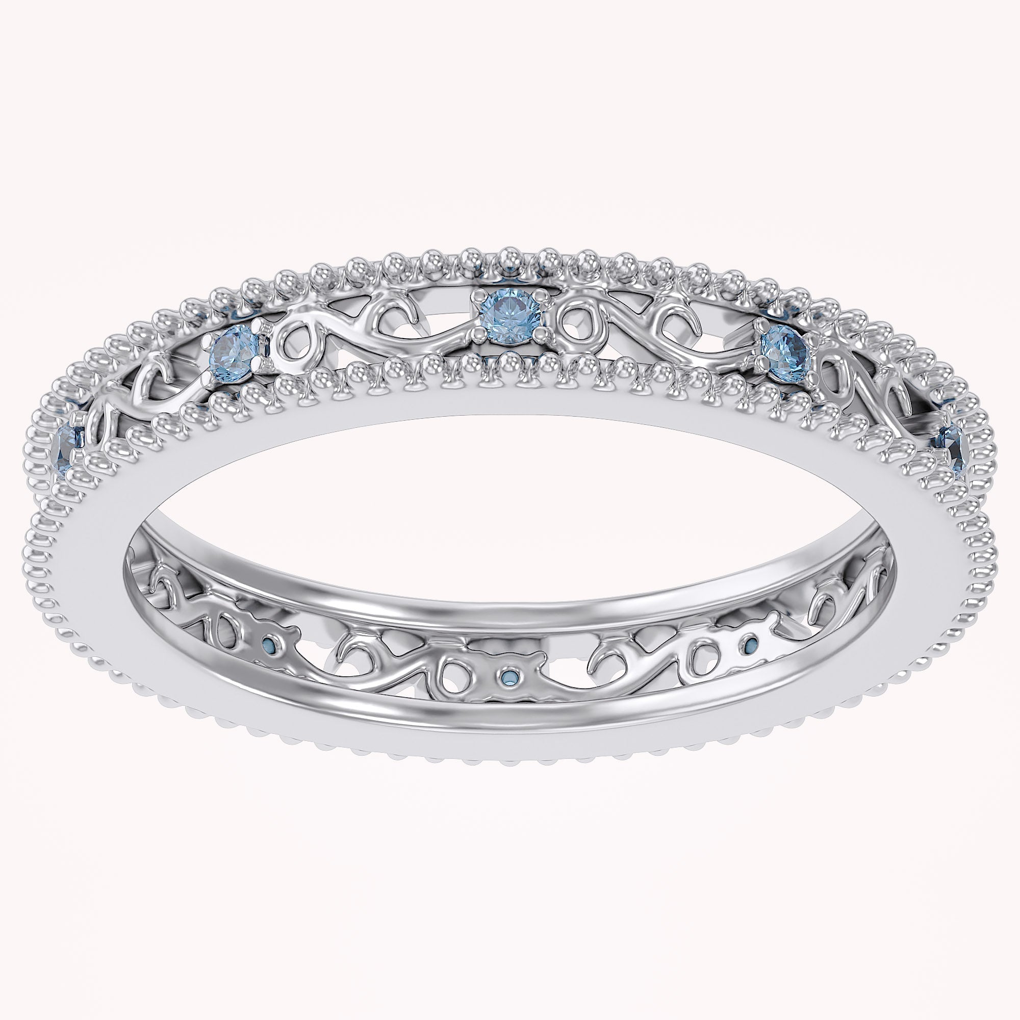 Filigree Eternity Wedding Band Ring Simulated Gemstone