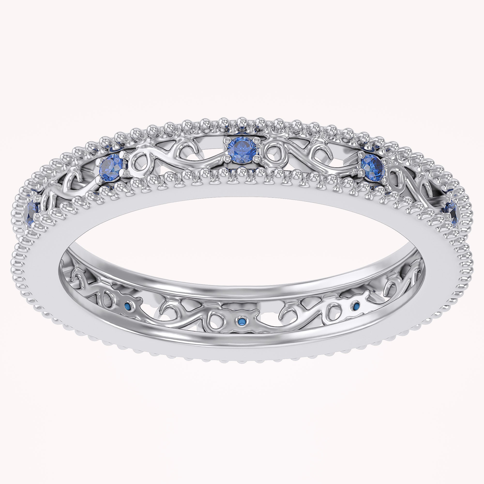 Filigree Eternity Wedding Band Ring Simulated Gemstone