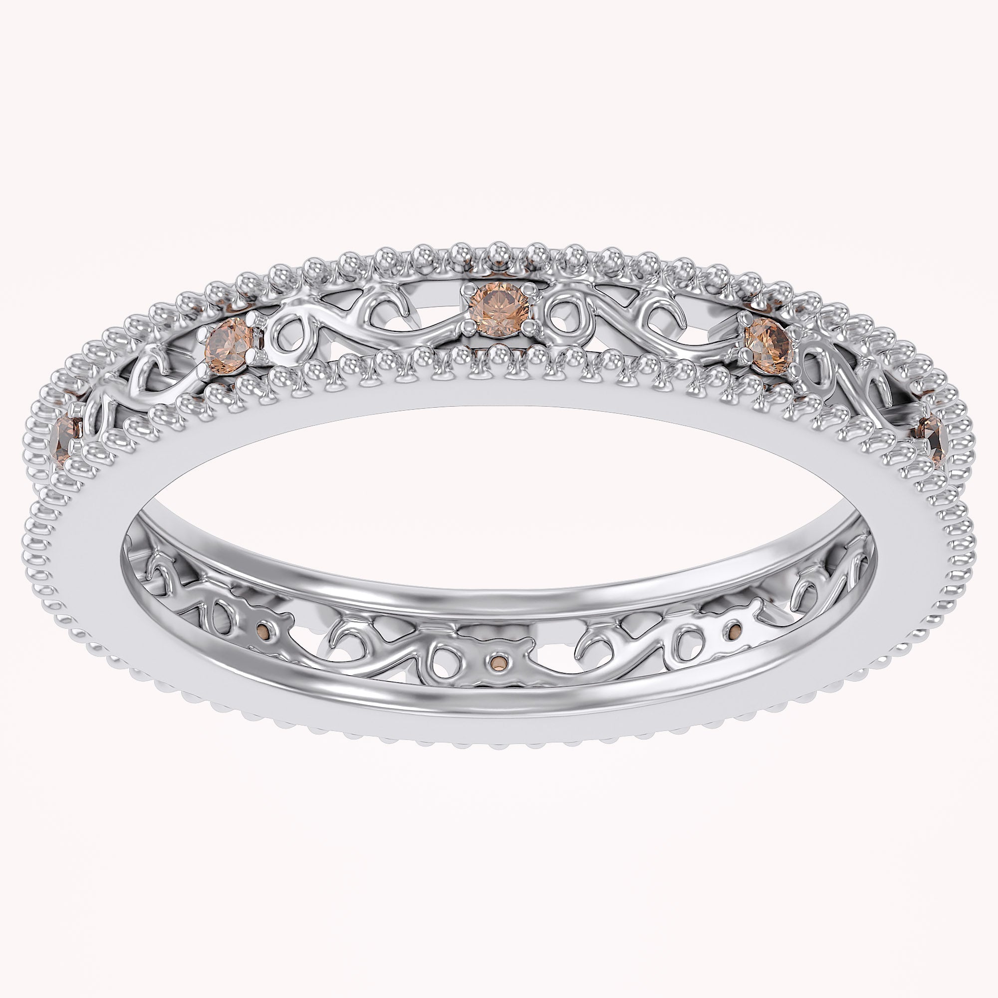 Filigree Eternity Wedding Band Ring Simulated Gemstone