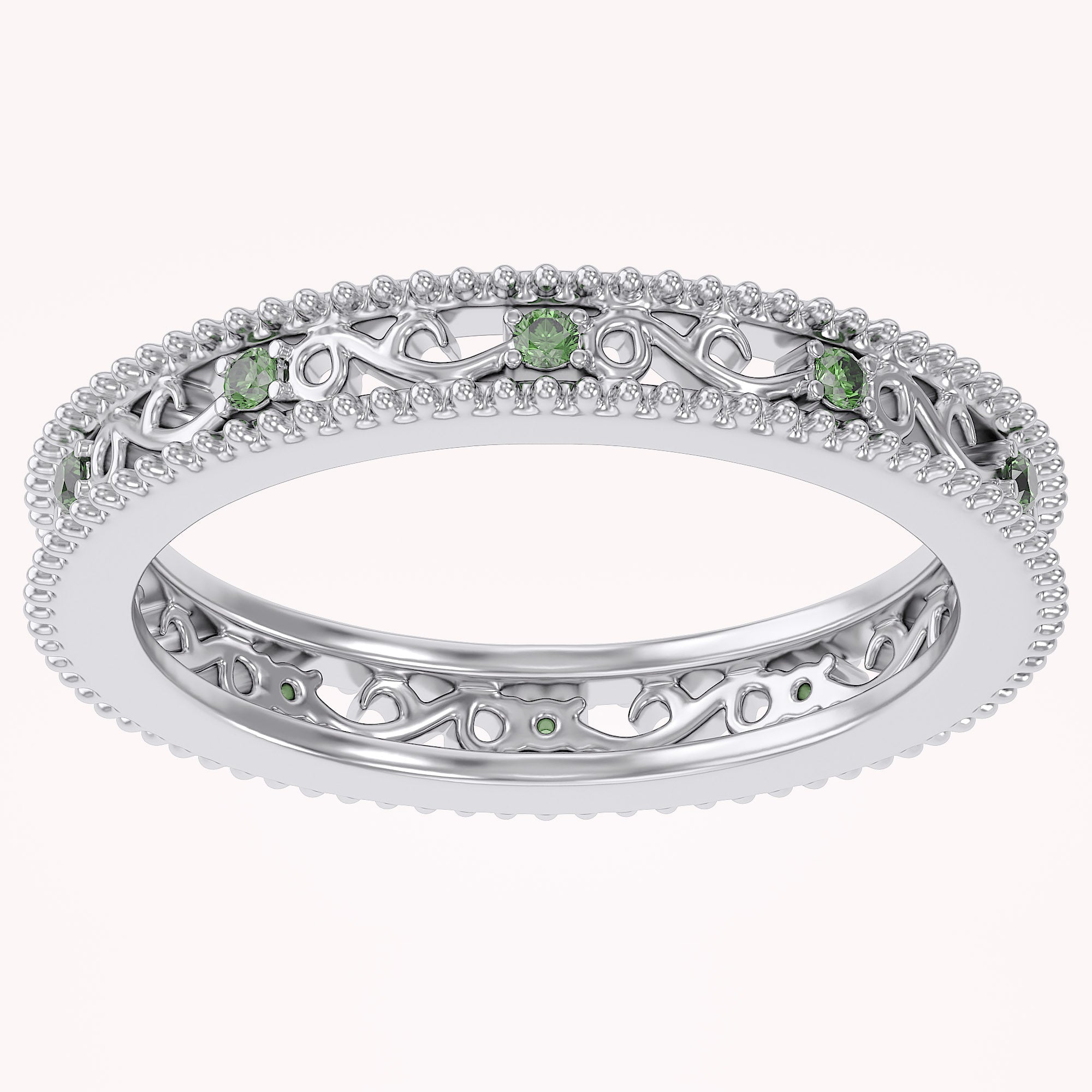 Filigree Eternity Wedding Band Ring Simulated Gemstone