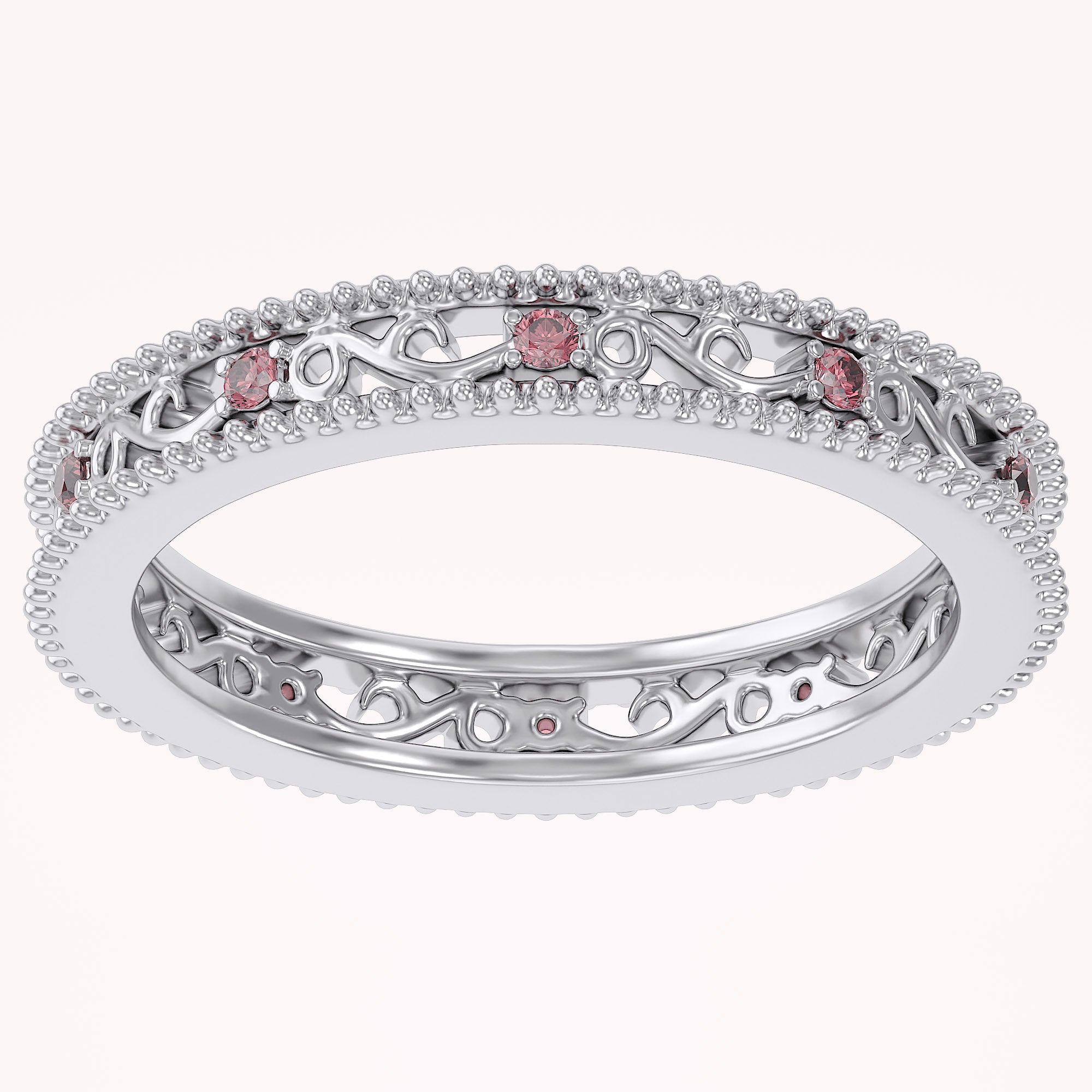 Filigree Eternity Wedding Band Ring Simulated Gemstone