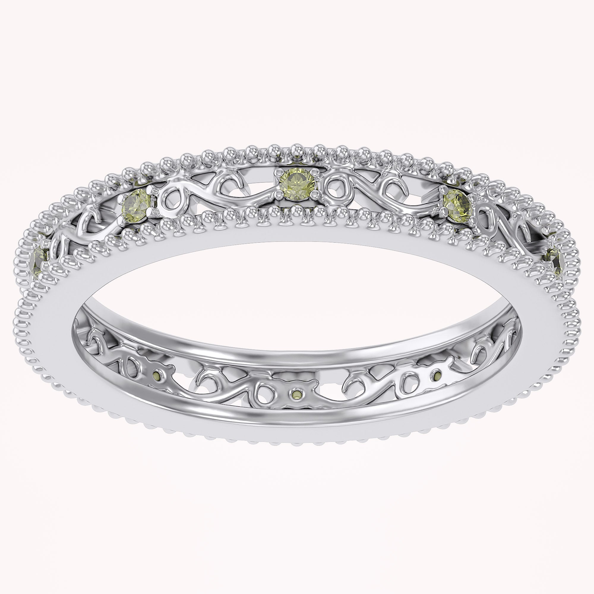 Filigree Eternity Wedding Band Ring Simulated Gemstone