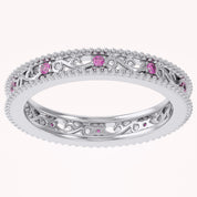 Filigree Eternity Wedding Band Ring Simulated Gemstone