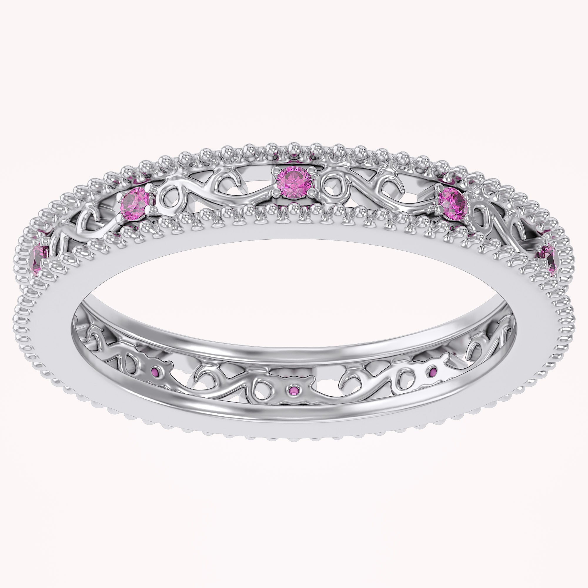 Filigree Eternity Wedding Band Ring Simulated Gemstone