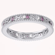 Filigree Eternity Wedding Band Ring Simulated Gemstone
