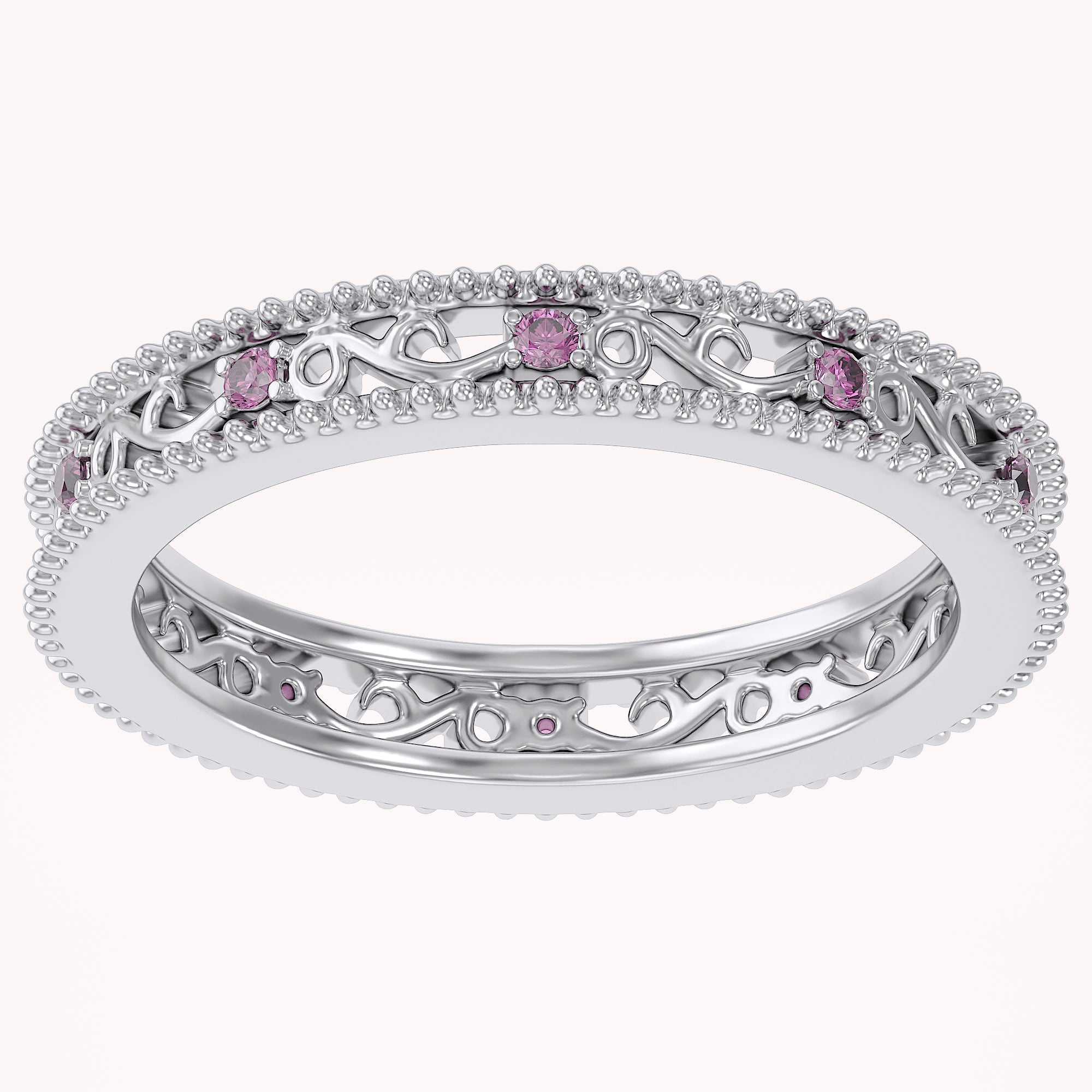 Filigree Eternity Wedding Band Ring Simulated Gemstone