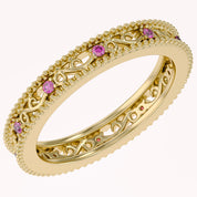 Filigree Eternity Wedding Band Ring Simulated Gemstone