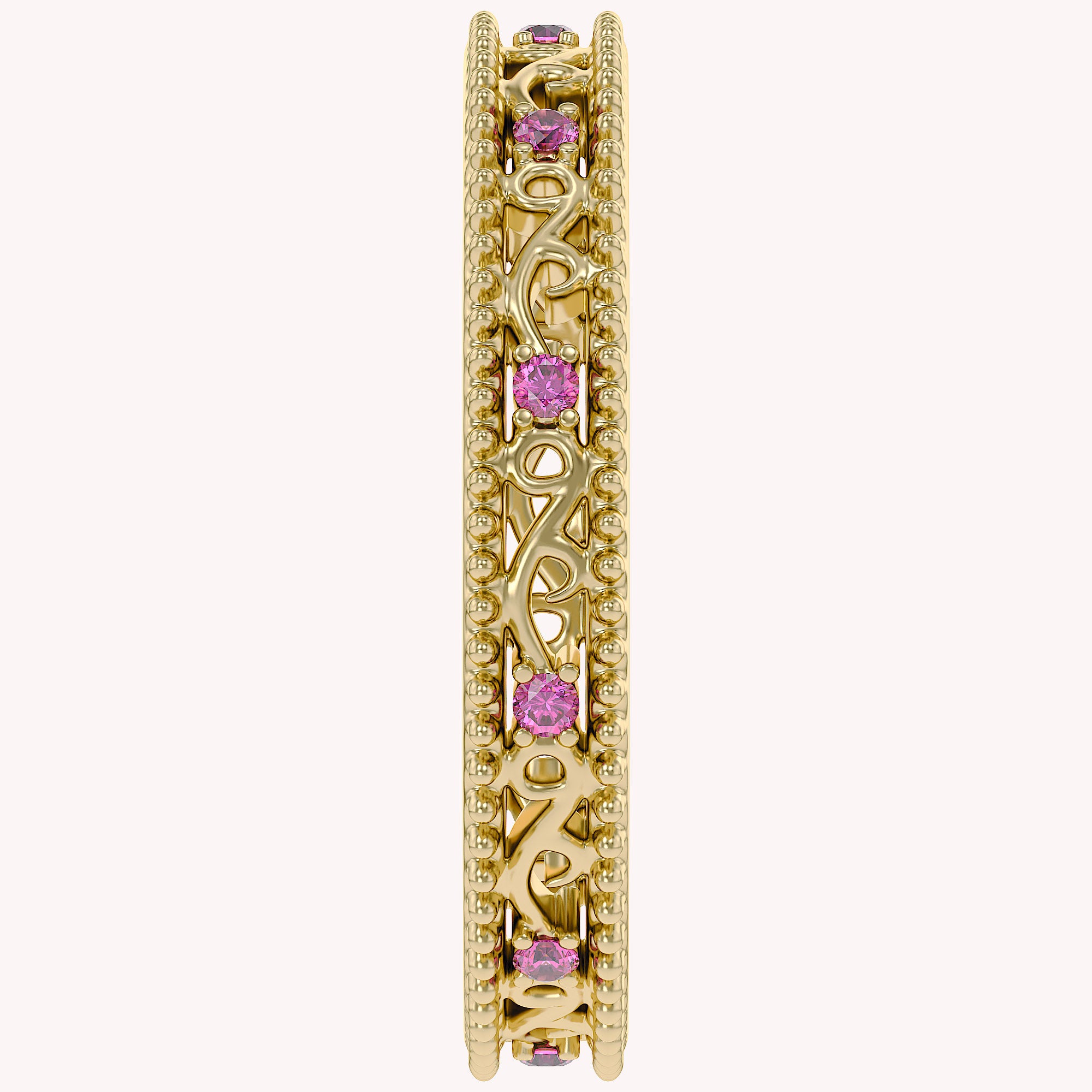 Filigree Eternity Wedding Band Ring Simulated Gemstone